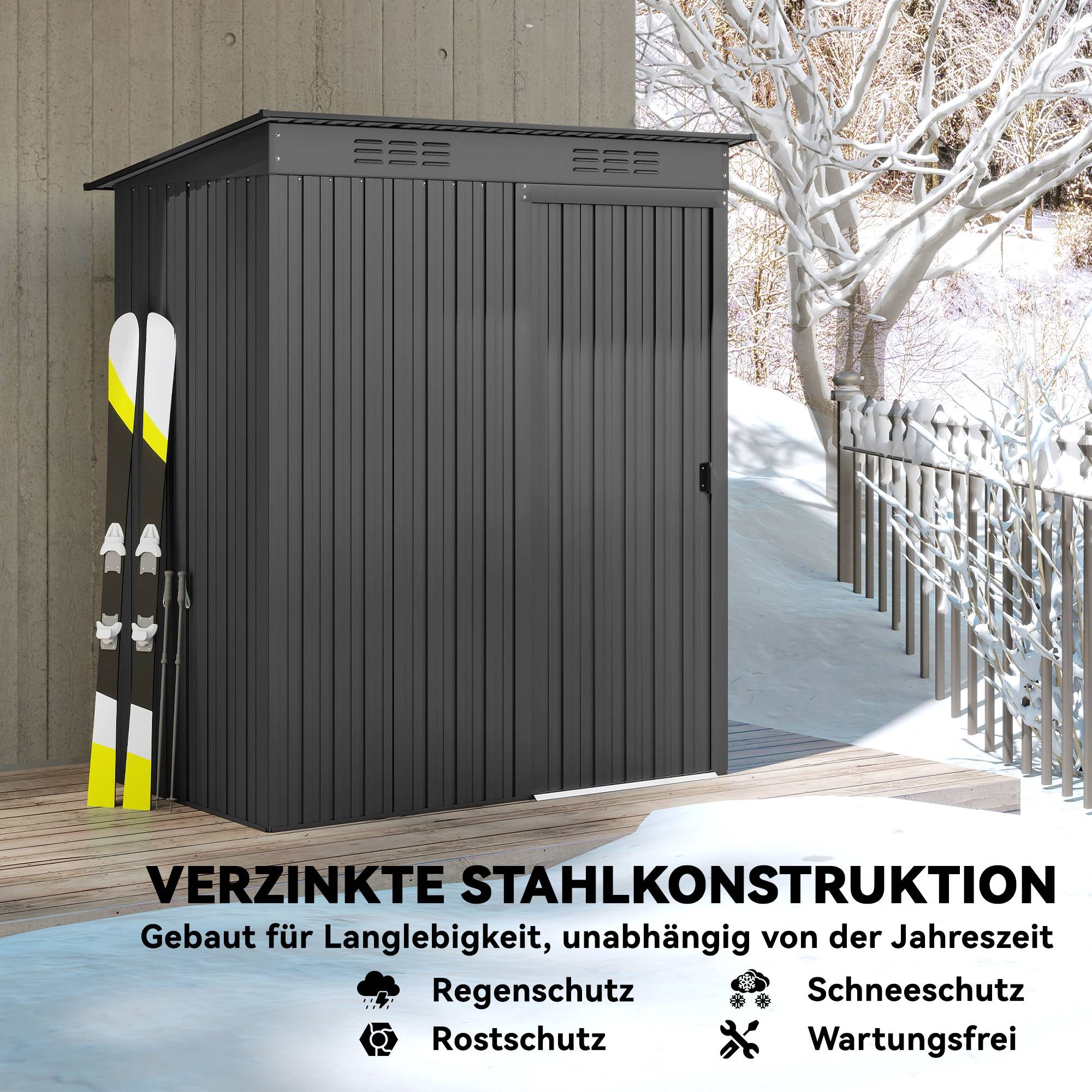 ComfortXL - Abri de jardin acier galvanisé 159 x 106 cm gris foncé rangement extérieur compact avec porte coulissante - Image 7