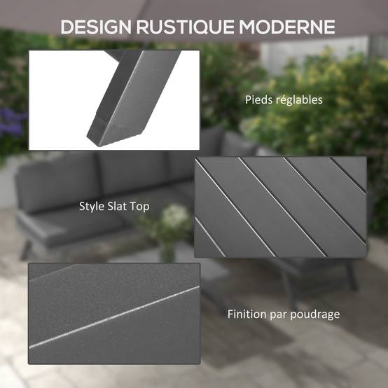Ensemble Salon de Jardin d'angle Design Contemporain 5 Places Coussins Marron Table Basse alu. Noir et Imitation Bois - Image 9