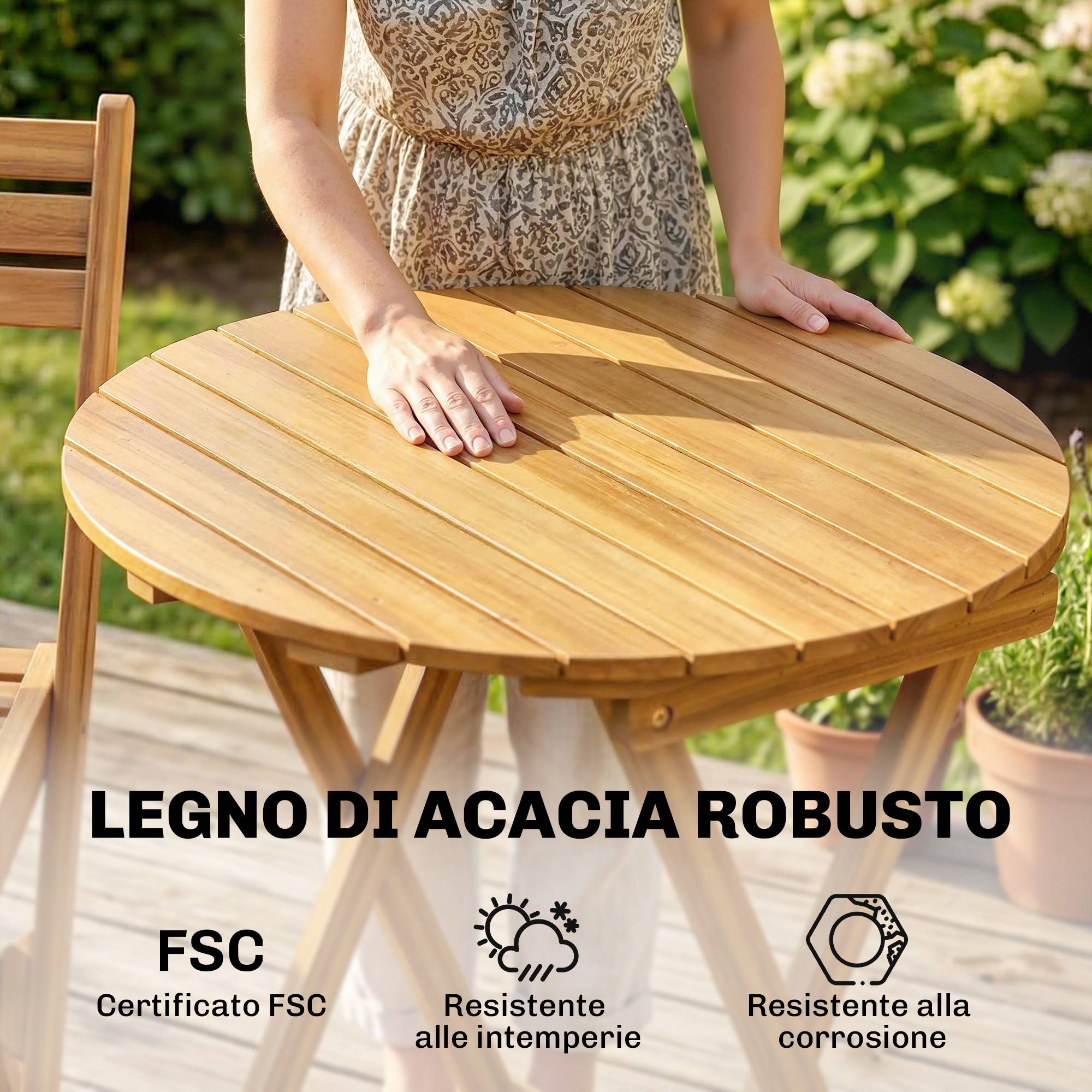 Ensemble extérieur 3 pcs, 2 chaises pliantes et table ronde bois d'acacia - Image 8