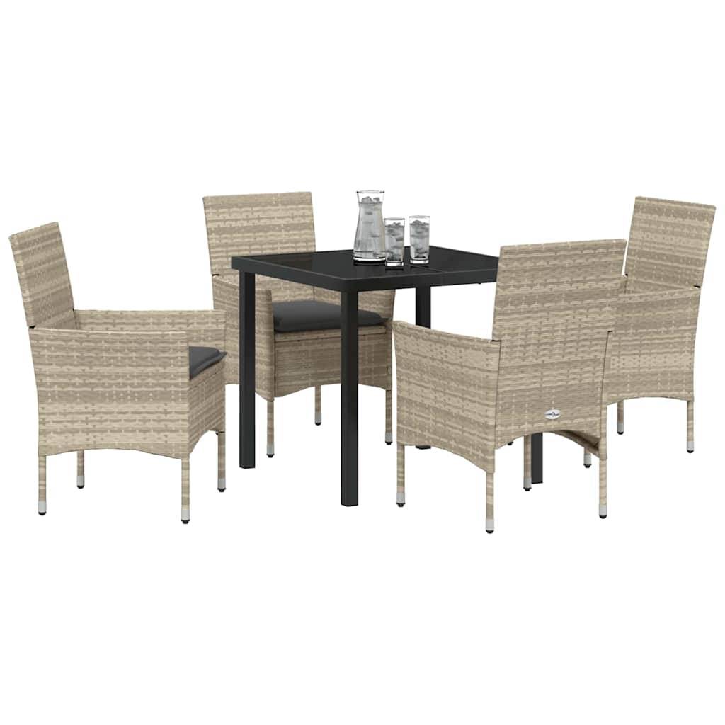Ensemble repas 4 personnes Résine tressée et Acier Table en verre avec coussins Gris clair – ComfortXL Outdoor Living - Image 3