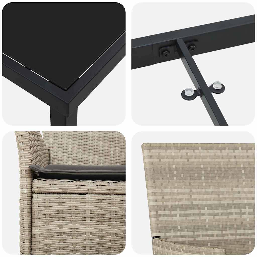 Ensemble repas 4 personnes Résine tressée et Acier Table en verre avec coussins Gris clair – ComfortXL Outdoor Living - Image 9