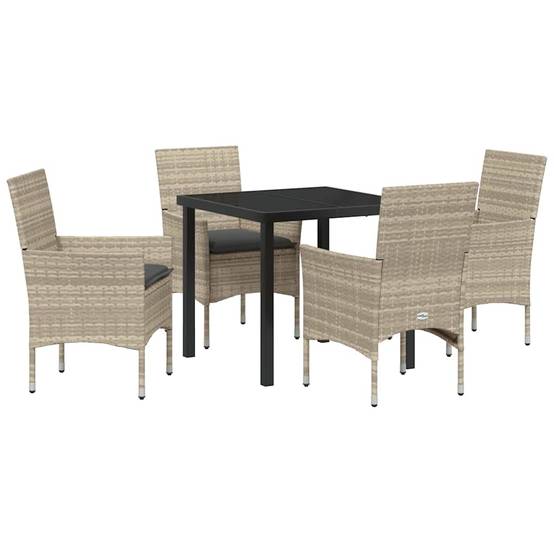 Ensemble repas 4 personnes Résine tressée et Acier Table en verre avec coussins Gris clair – ComfortXL Outdoor Living - Image 2