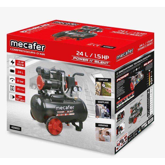 Mecafer - Compresseur d’air horizontal sans huile 24 L 1,5 HP 8 bar, 81 dB, 175 L/min - MECAFER - Image 2