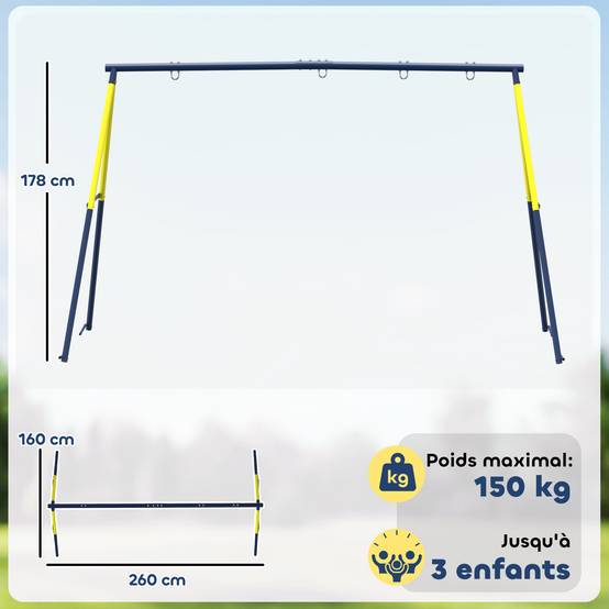 Balançoire portique pour enfant avec double balançoire cadre en acier, pour 3-8 ans, 260x160x178cm - Image 5