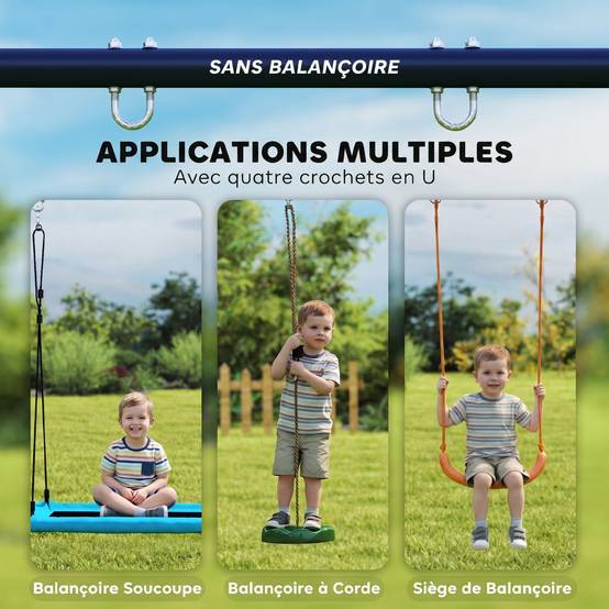 Balançoire portique pour enfant avec double balançoire cadre en acier, pour 3-8 ans, 260x160x178cm - Image 7