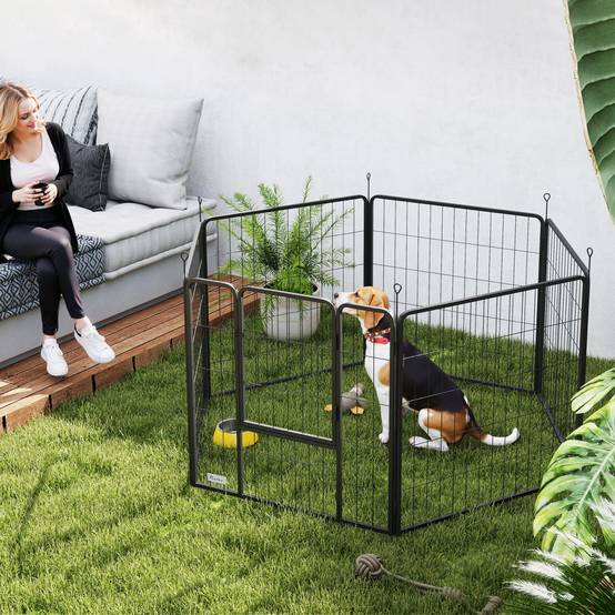 Parc pour chien acier intérieur et extérieur 6 panneaux modulables 160x80x80cm gris - ComfortXL Outdoor Living - Image 3