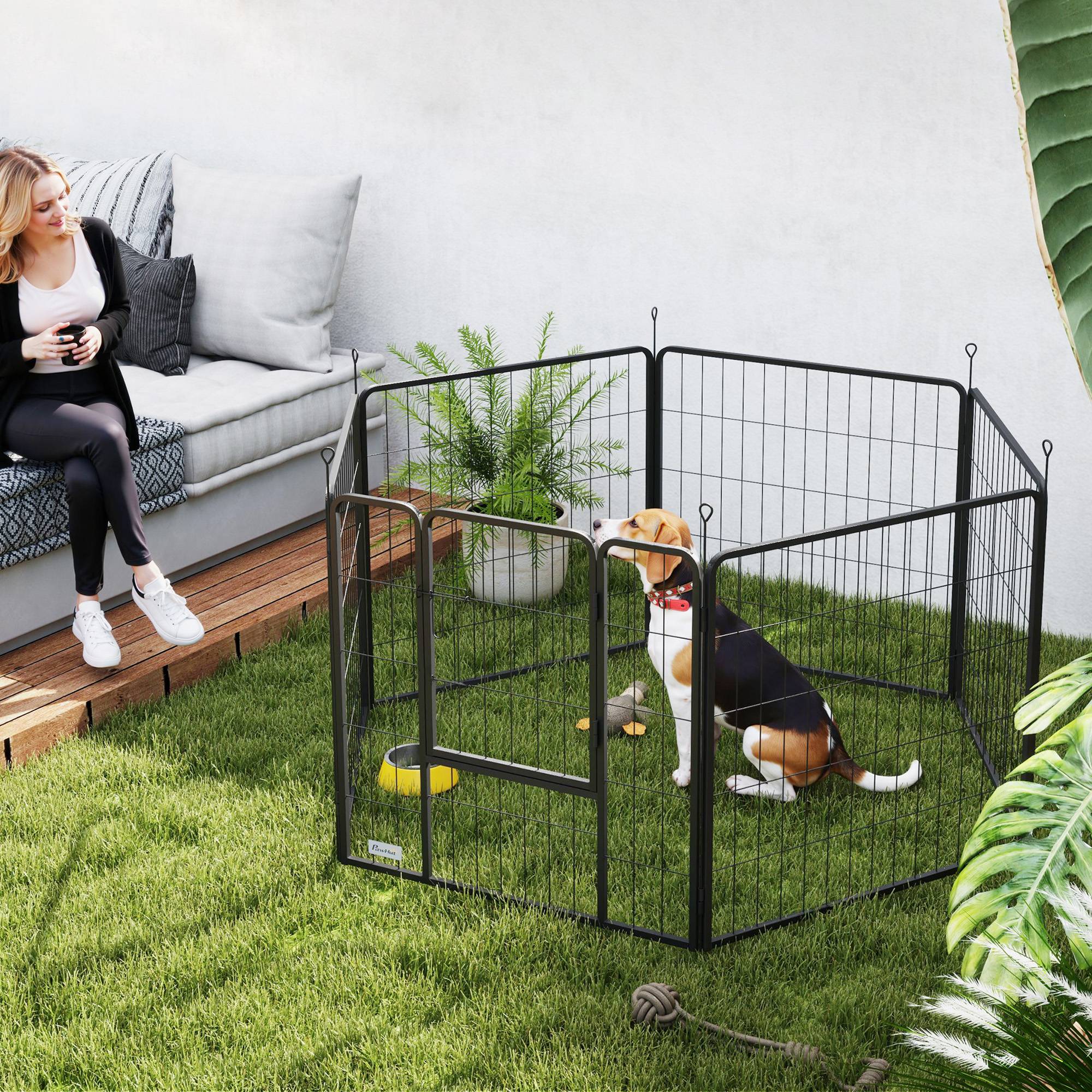 Parc pour chien acier intérieur et extérieur 6 panneaux modulables 160x80x80cm gris - ComfortXL Outdoor Living - Image 3