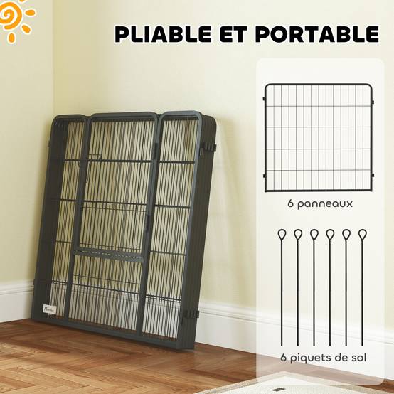 Parc pour chien acier intérieur et extérieur 6 panneaux modulables 160x80x80cm gris - ComfortXL Outdoor Living - Image 8
