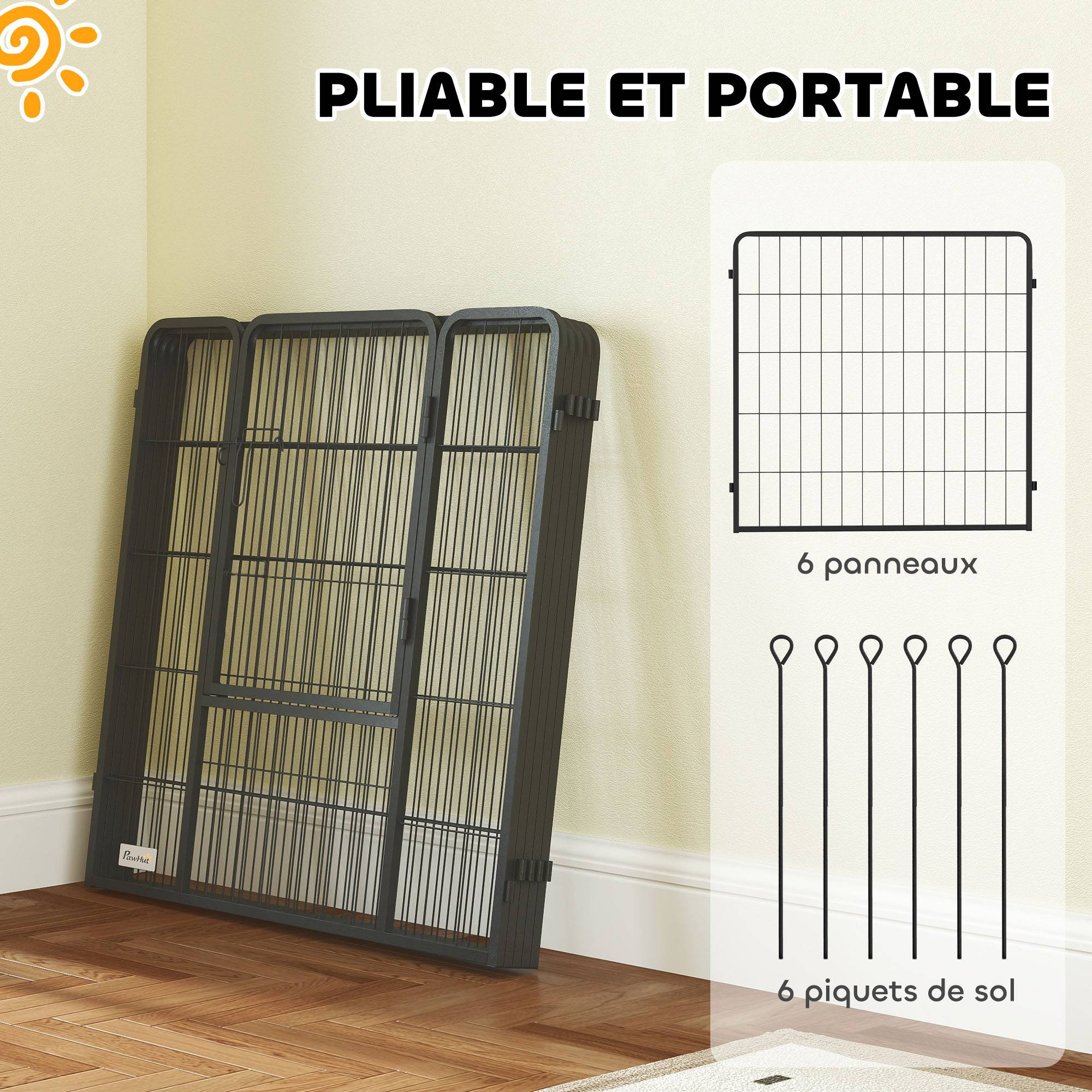 Parc pour chien acier intérieur et extérieur 6 panneaux modulables 160x80x80cm gris - ComfortXL Outdoor Living - Image 8