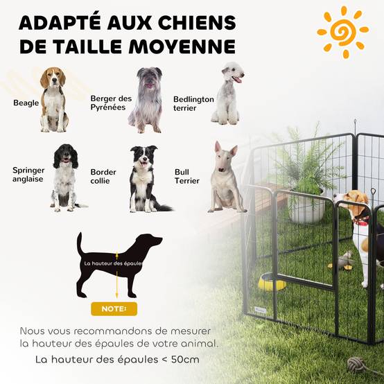 Parc pour chien acier intérieur et extérieur 6 panneaux modulables 160x80x80cm gris - ComfortXL Outdoor Living - Image 9