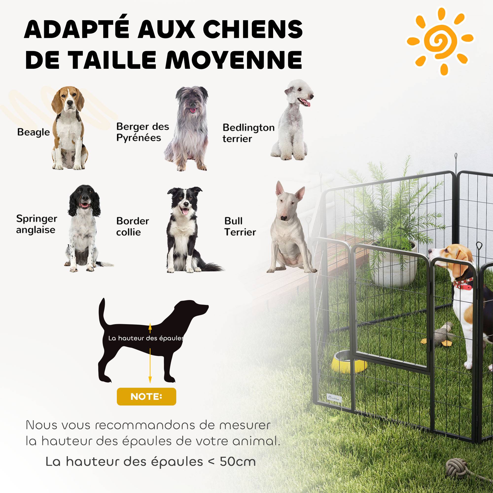 Parc pour chien acier intérieur et extérieur 6 panneaux modulables 160x80x80cm gris - ComfortXL Outdoor Living - Image 9