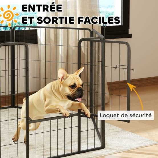 Parc pour chien acier intérieur et extérieur 6 panneaux modulables 160x80x80cm gris - ComfortXL Outdoor Living - Image 7