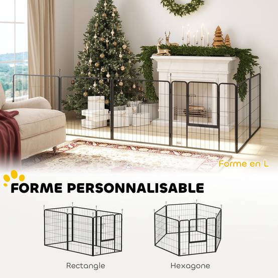 Parc pour chien acier intérieur et extérieur 6 panneaux modulables 160x80x80cm gris - ComfortXL Outdoor Living - Image 6