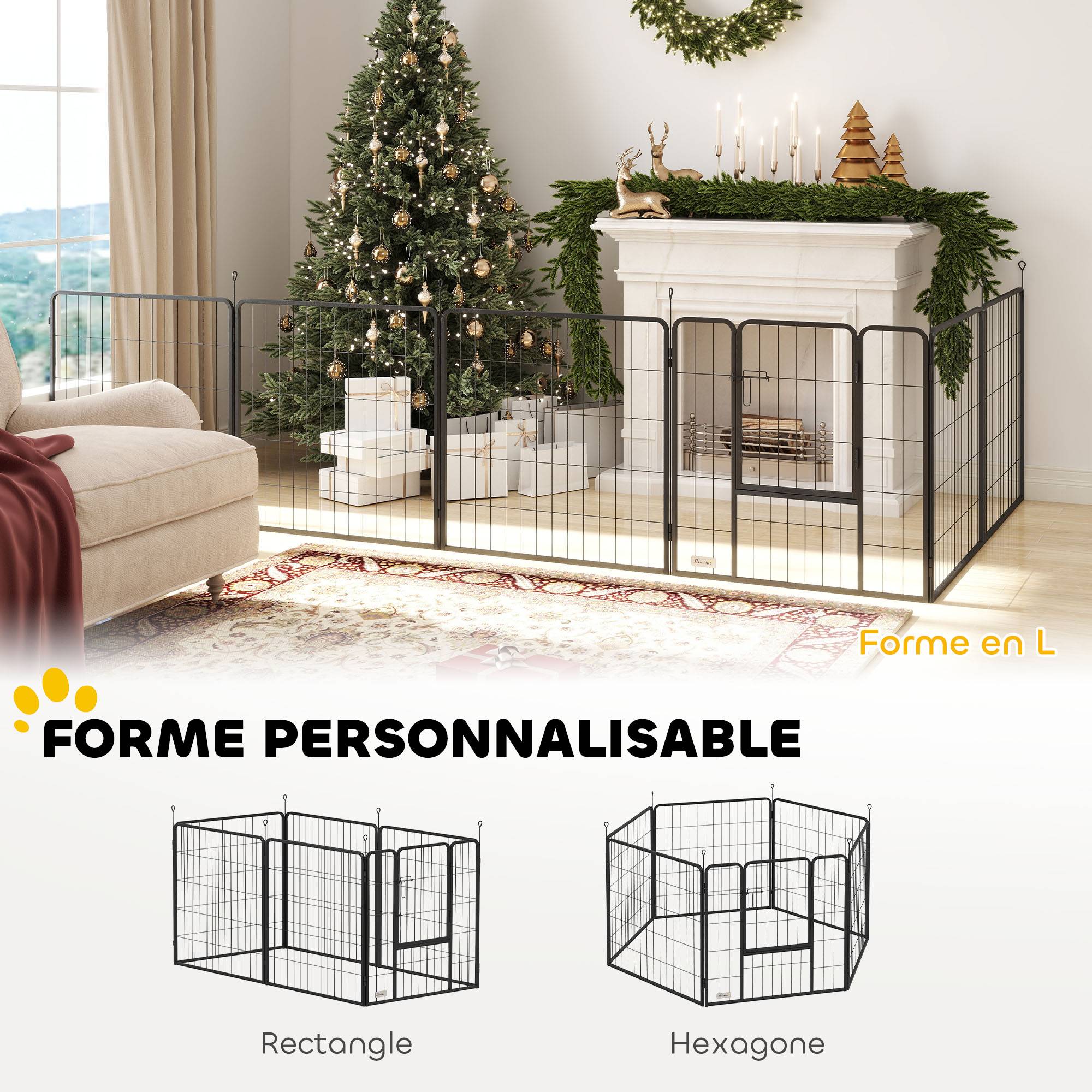 Parc pour chien acier intérieur et extérieur 6 panneaux modulables 160x80x80cm gris - ComfortXL Outdoor Living - Image 6