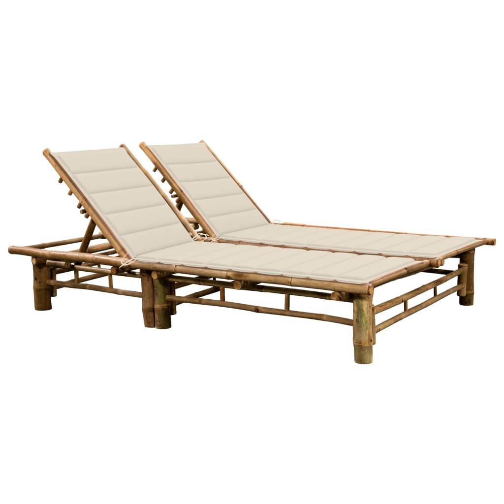 Helloshop26 - Transat chaise longue bain de soleil lit de jardin terrasse meuble d'extérieur pour 2 personnes 200 cm avec coussins bambou - Image 1