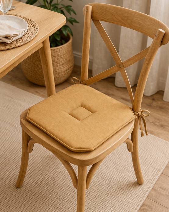 Galette de chaise 4 rabats 40 x 40 cm camel chinee - Image 2