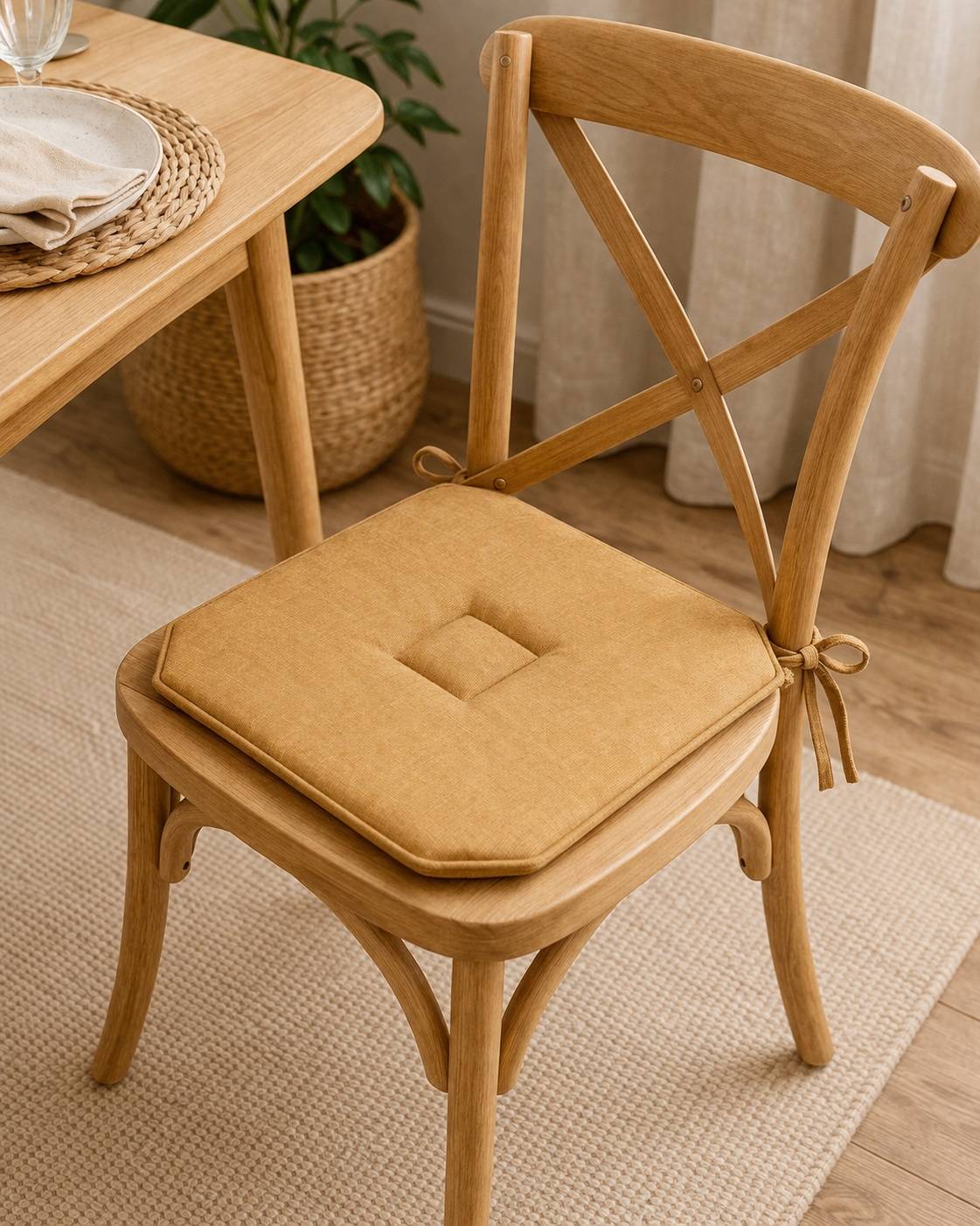 Galette de chaise 4 rabats 40 x 40 cm camel chinee - Image 2