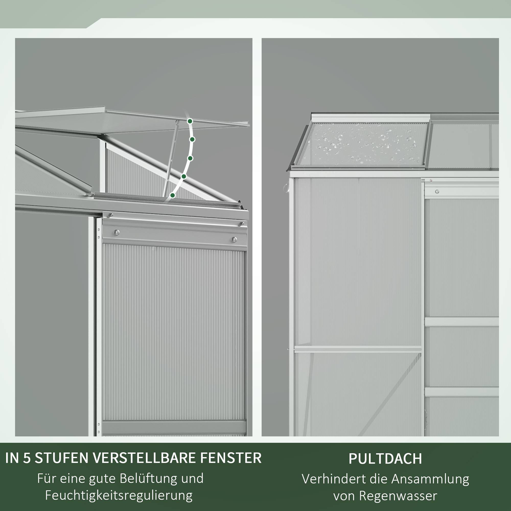 Sans Marque - Serre adossée polycarbonate aluminium porte coulissante fenêtre toit 192x68x196 cm serre jardin argent extérieur - Image 7