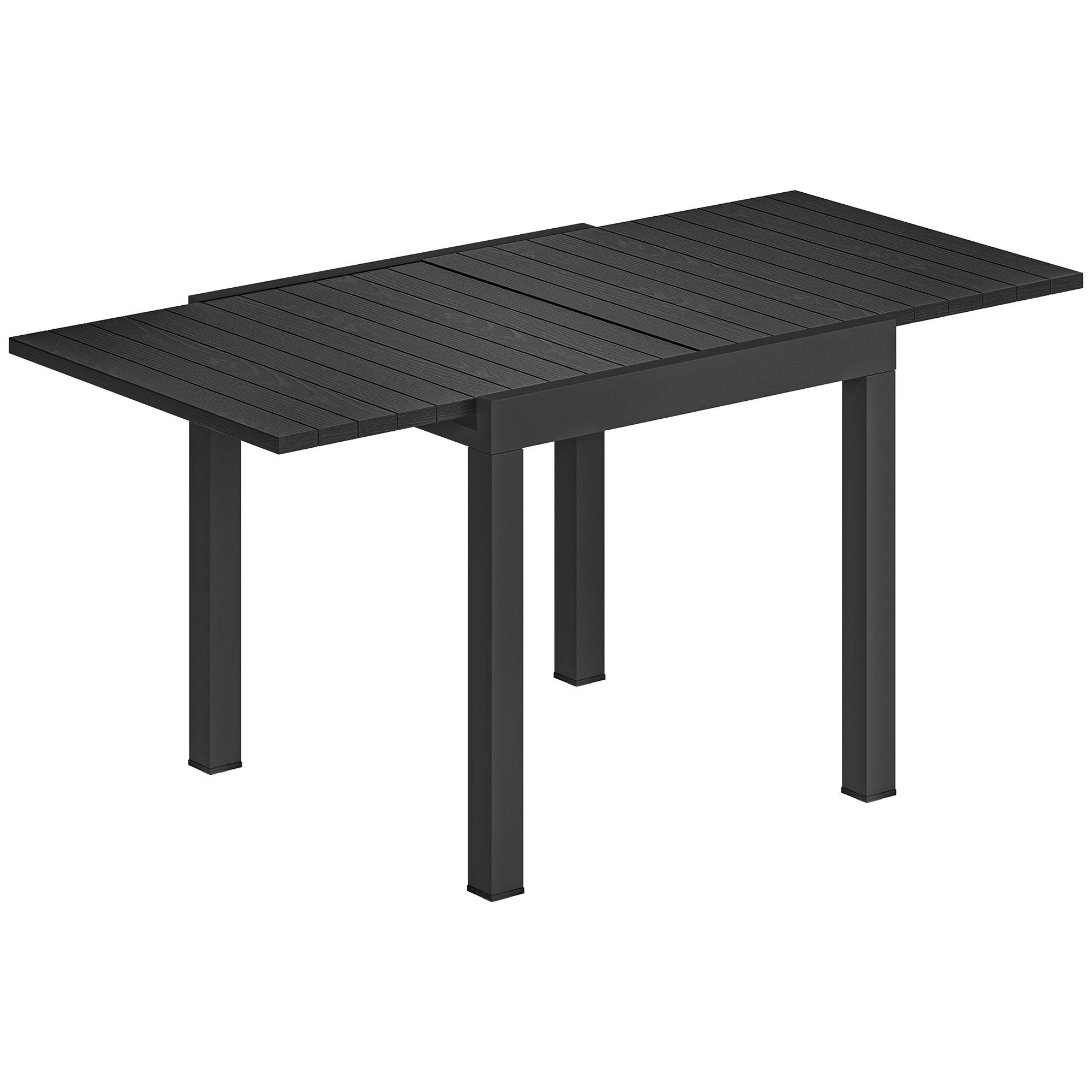 Outsunny - Table de jardin extensible 4-6 personnes rallonge auto-stockée alu effet bois - 80-160 x 80 cm - noir - Image 1