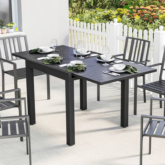 Outsunny - Table de jardin extensible 4-6 personnes rallonge auto-stockée alu effet bois - 80-160 x 80 cm - noir - Image 6