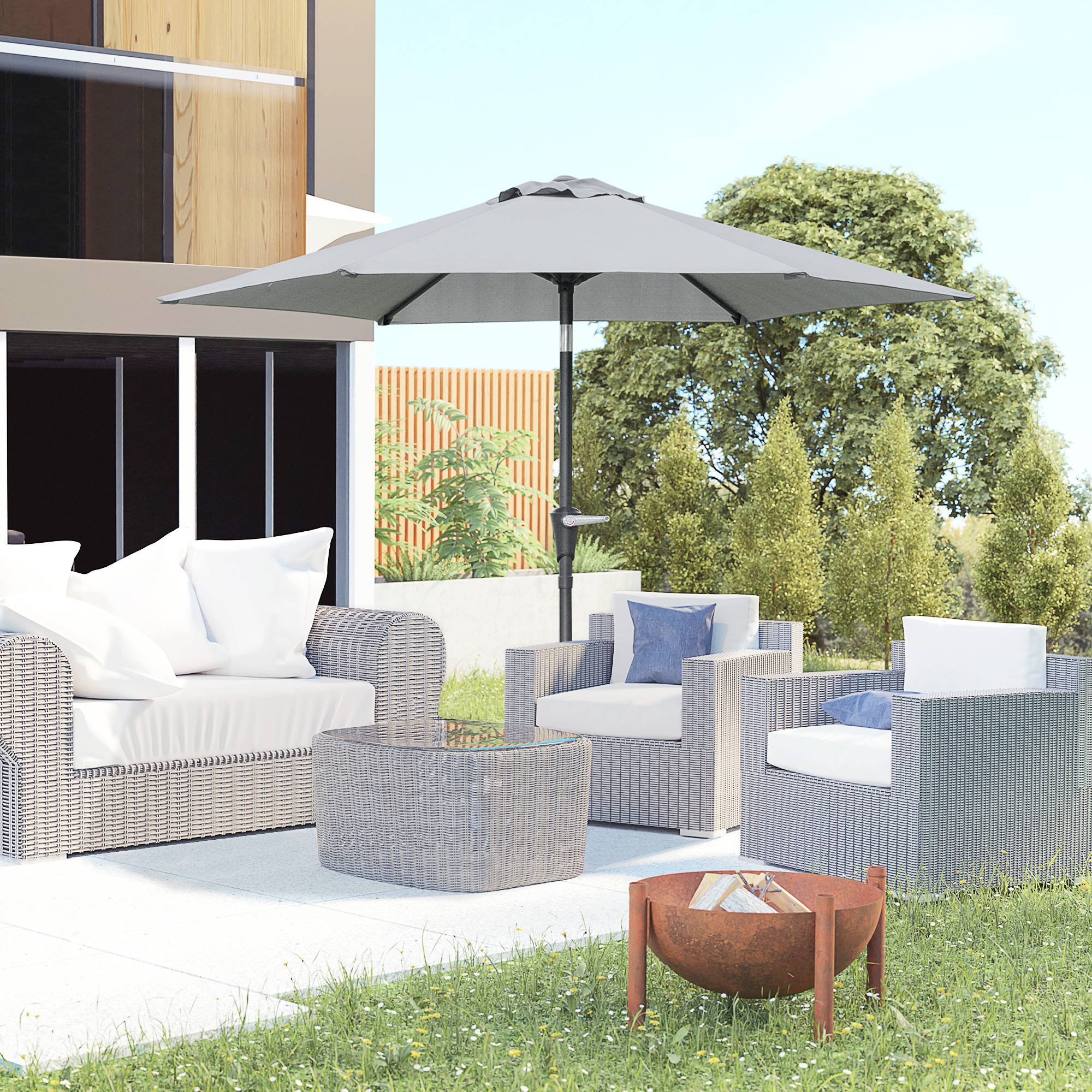 Parasol de jardin Parasol droit hexagonal inclinable Ø 2,3 x 2,16m - 230x230x216cm Métal Gris fr159 - Image 4
