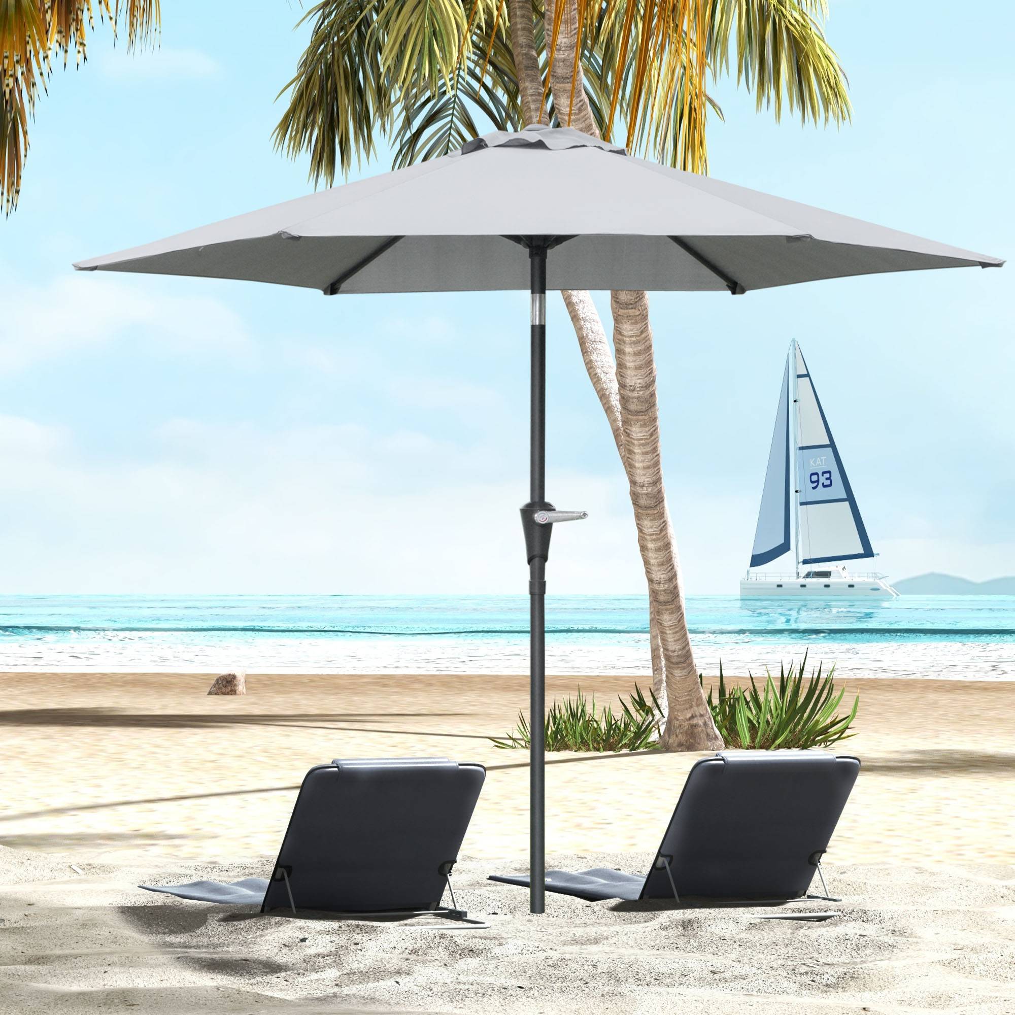Parasol de jardin Parasol droit hexagonal inclinable Ø 2,3 x 2,16m - 230x230x216cm Métal Gris fr159 - Image 3