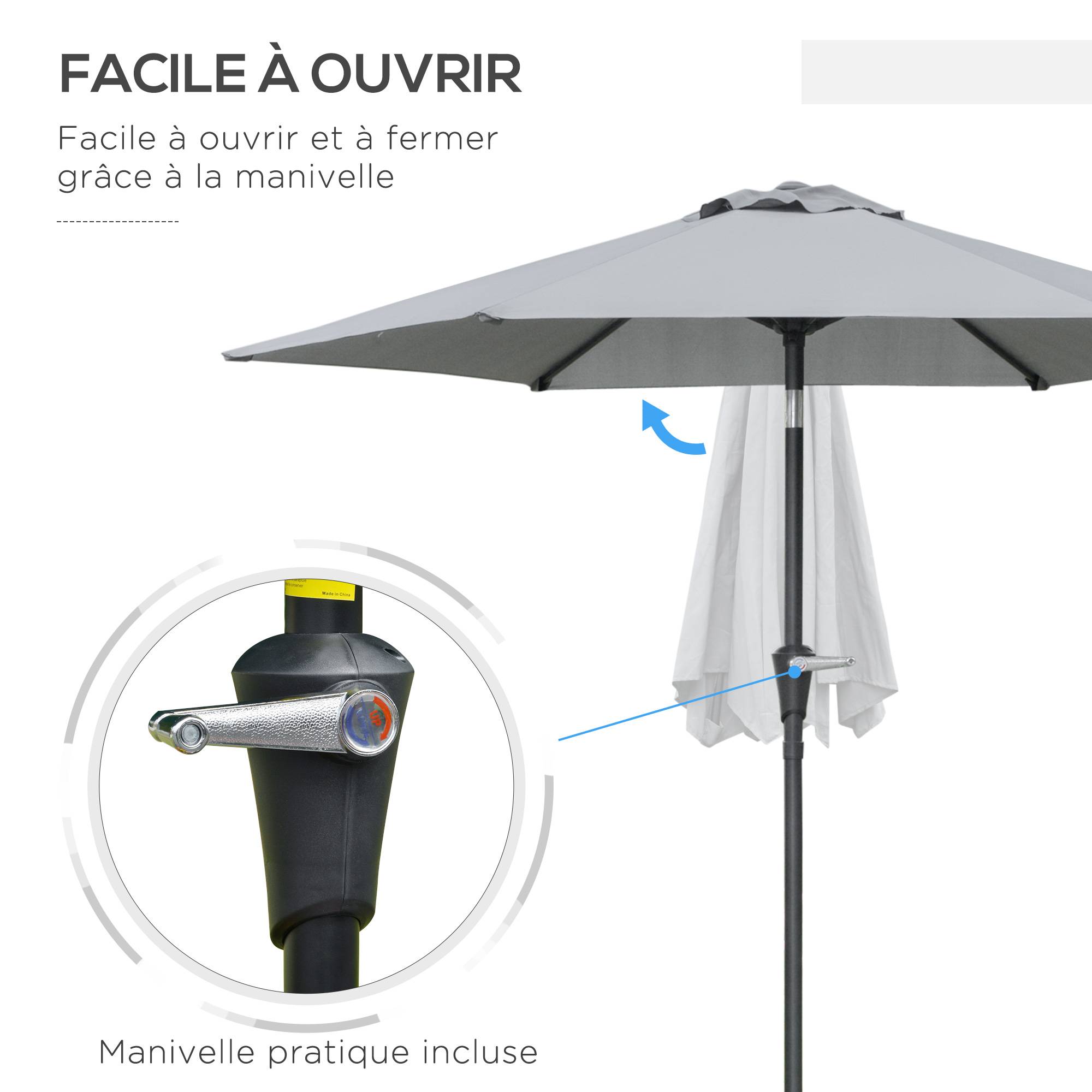 Parasol de jardin Parasol droit hexagonal inclinable Ø 2,3 x 2,16m - 230x230x216cm Métal Gris fr159 - Image 6