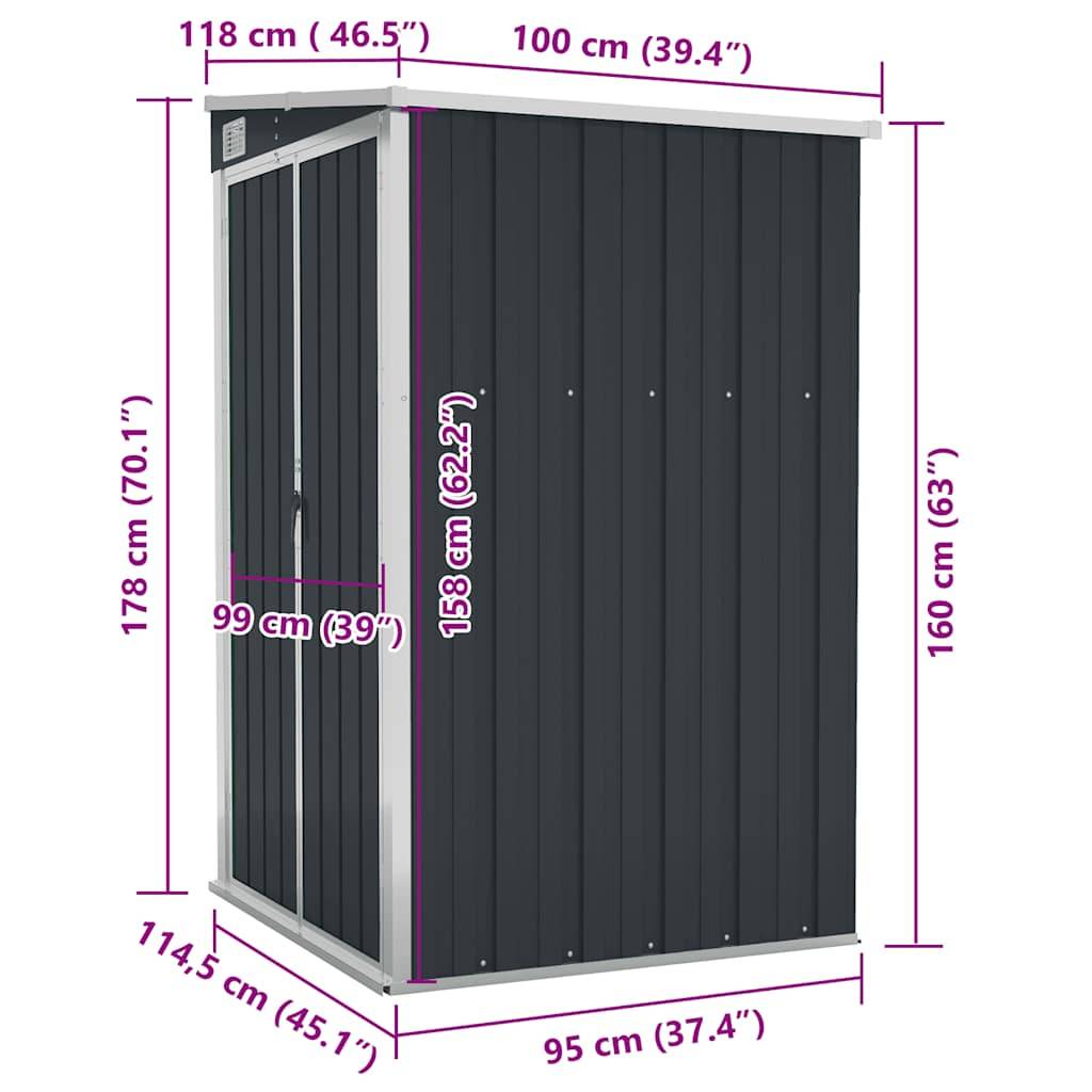Vidaxl - Remise de jardin murale Anthracite 118x100x178 cm Acier vidaXL 316219 - Image 3
