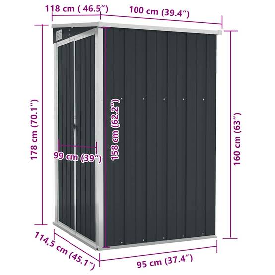 Vidaxl - Remise de jardin murale Anthracite 118x100x178 cm Acier vidaXL 316219 - Image 3