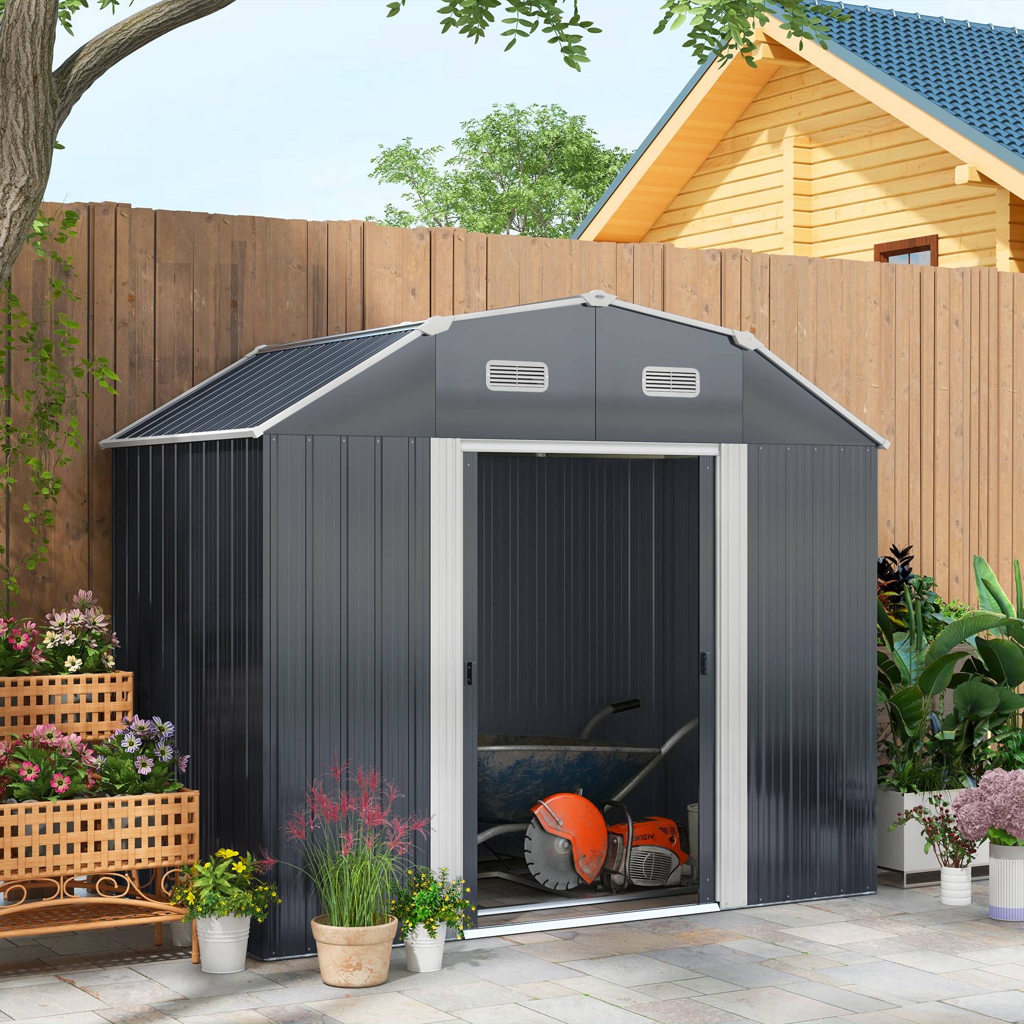 Abri de jardin acier galvanisé extérieur stockage outils 2,7m² gris foncé - ComfortXL Outdoor Living - Image 1