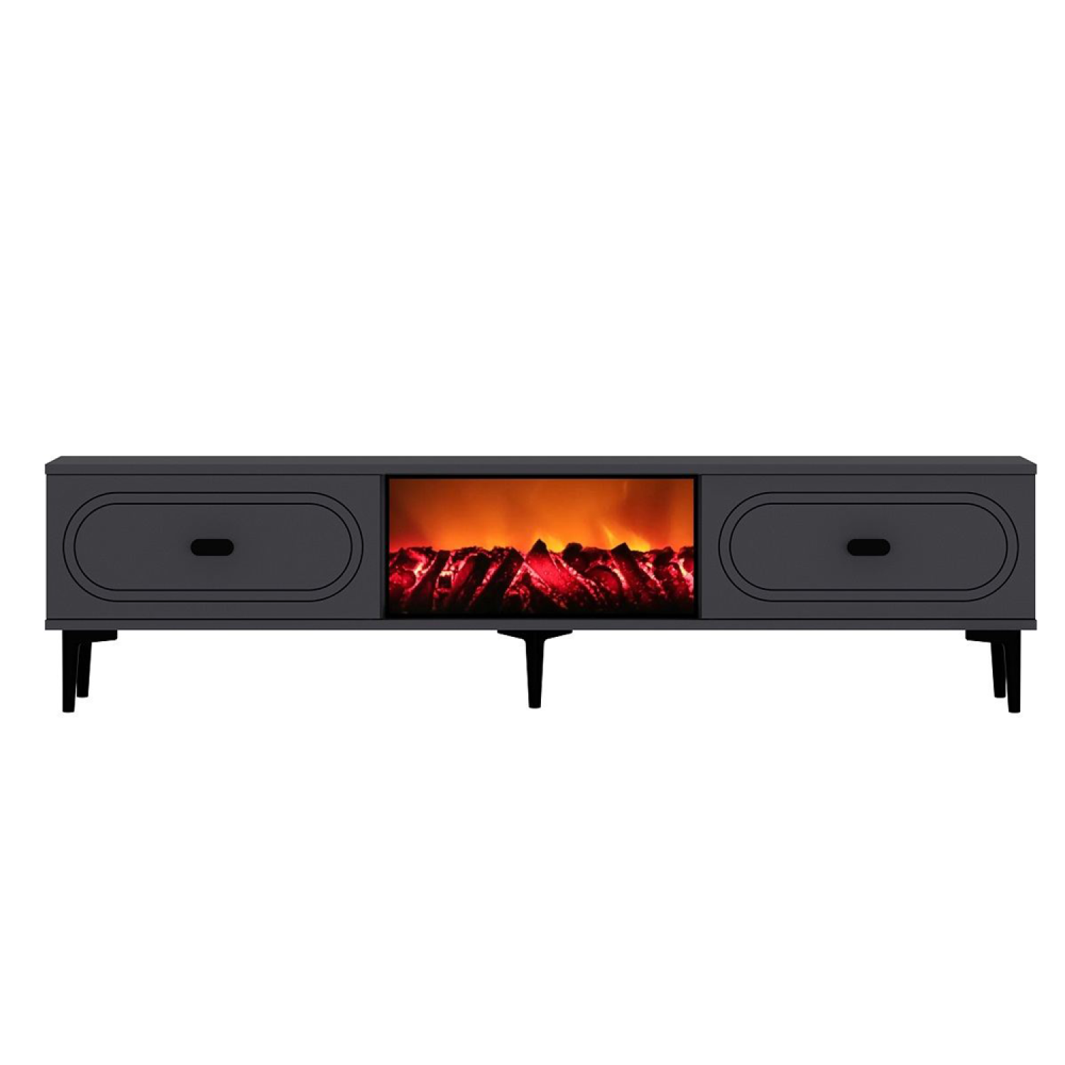 Concept Usine - Meuble TV avec cheminée LED 150cm gris anthracite et noir FYRA - Image 1