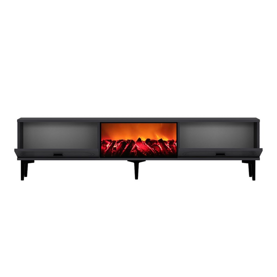 Concept Usine - Meuble TV avec cheminée LED 150cm gris anthracite et noir FYRA - Image 4
