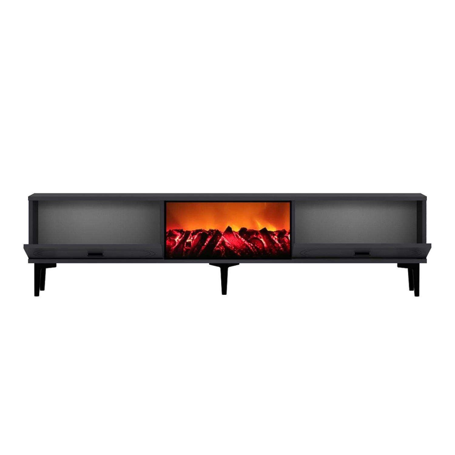 Concept Usine - Meuble TV avec cheminée LED 150cm gris anthracite et noir FYRA - Image 4