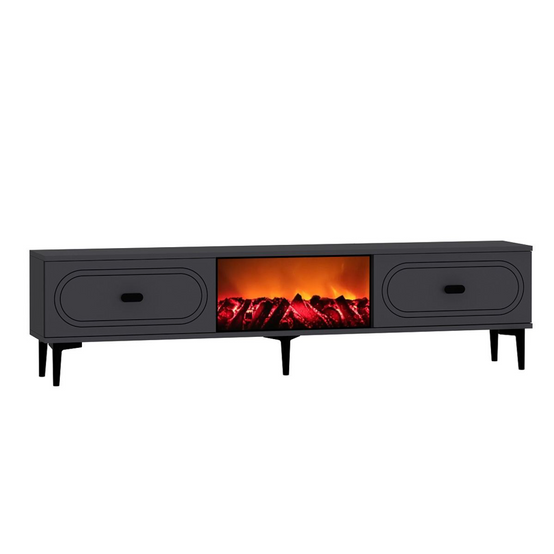 Concept Usine - Meuble TV avec cheminée LED 150cm gris anthracite et noir FYRA - Image 5
