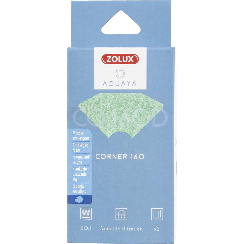 Zolux - Filtre pour pompe corner 160, filtre CO 160 D mousse anti-algues x 2. pour aquarium.