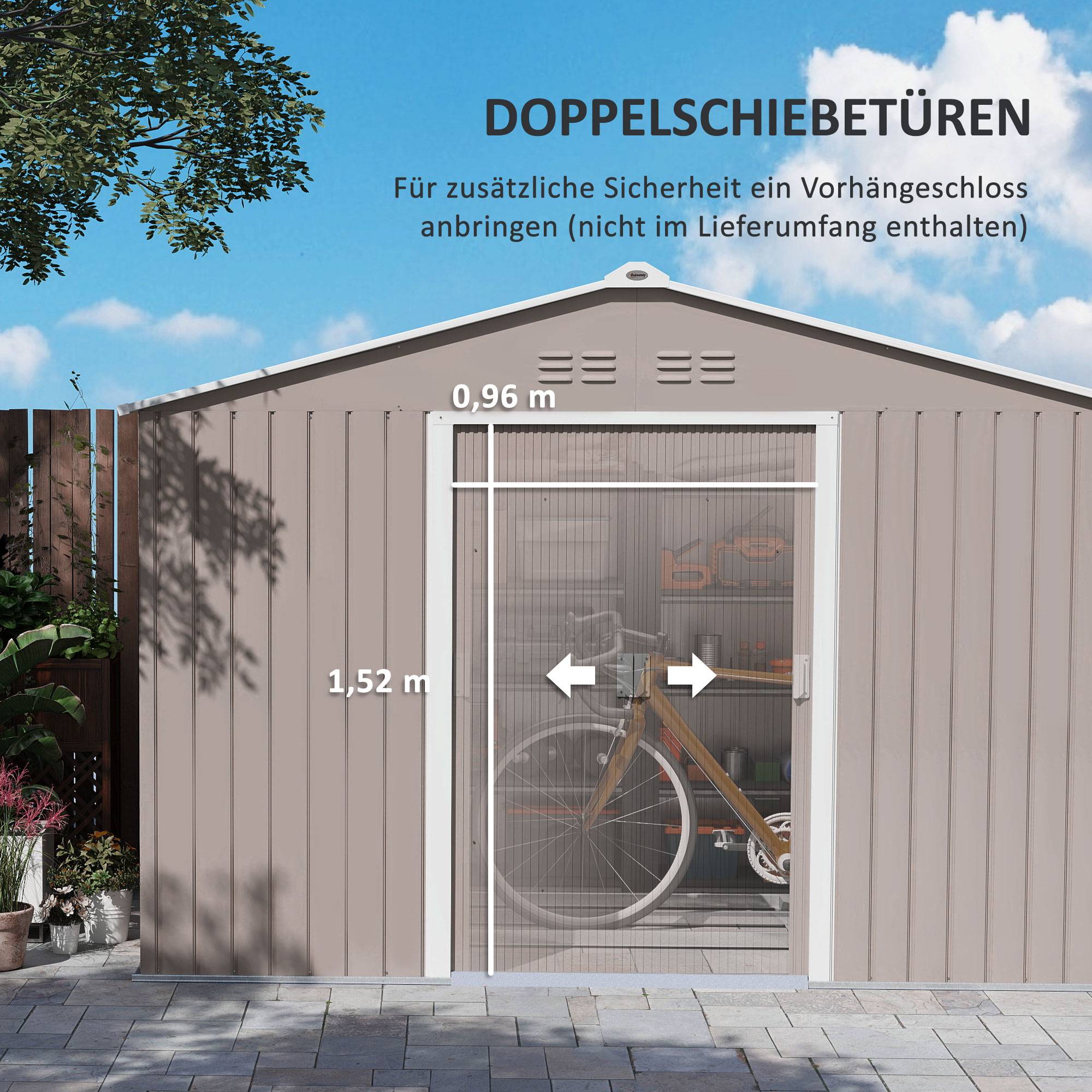 Abri de jardin acier galvanisé pour extérieur rangement outils 4,9m2 gris clair - ComfortXL Outdoor Living - Image 6