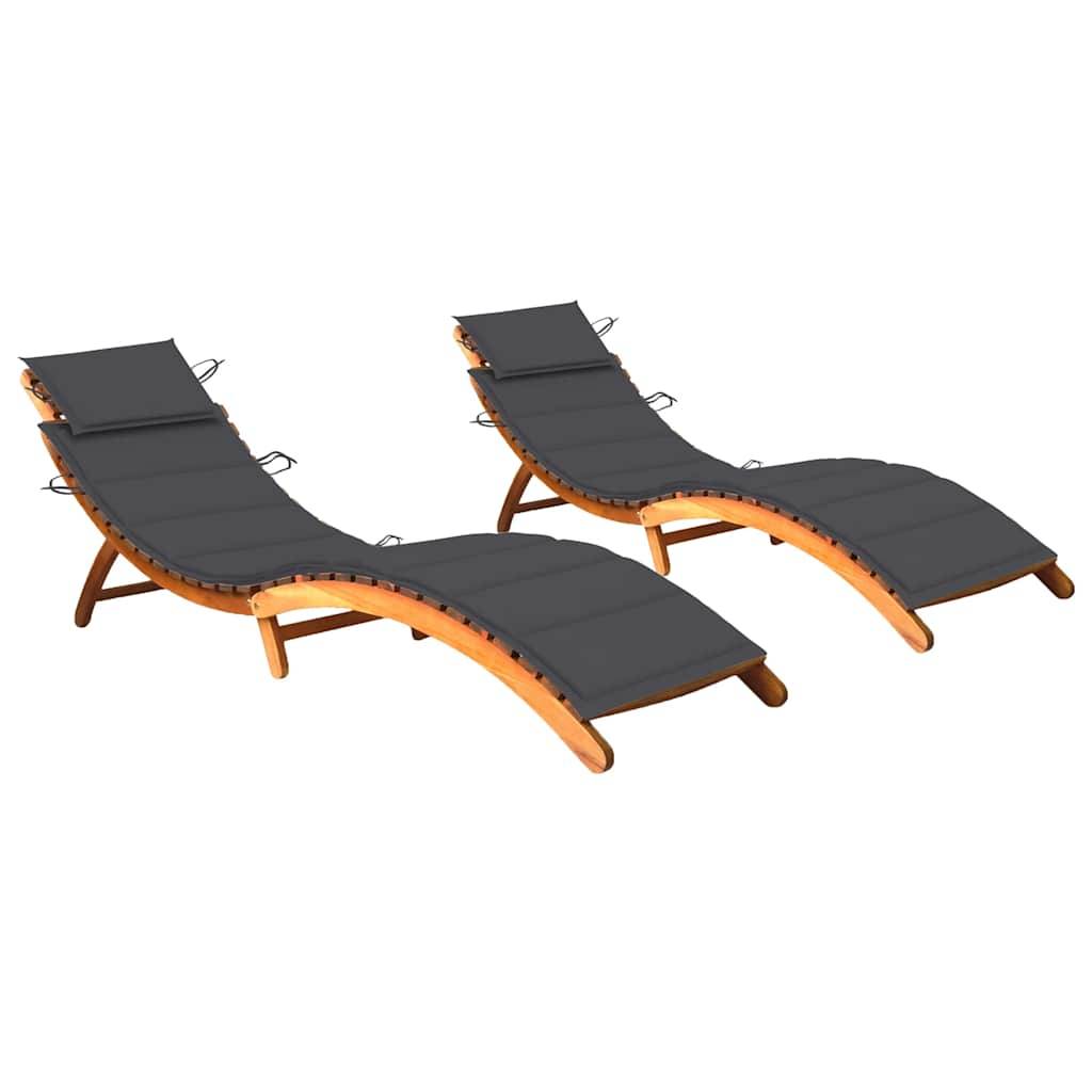 PANGIVO - Lot de 2 chaises longues bois acacia massif avec coussins anthracite 184 x 55 x 64 cm - PANGIVO - Image 1