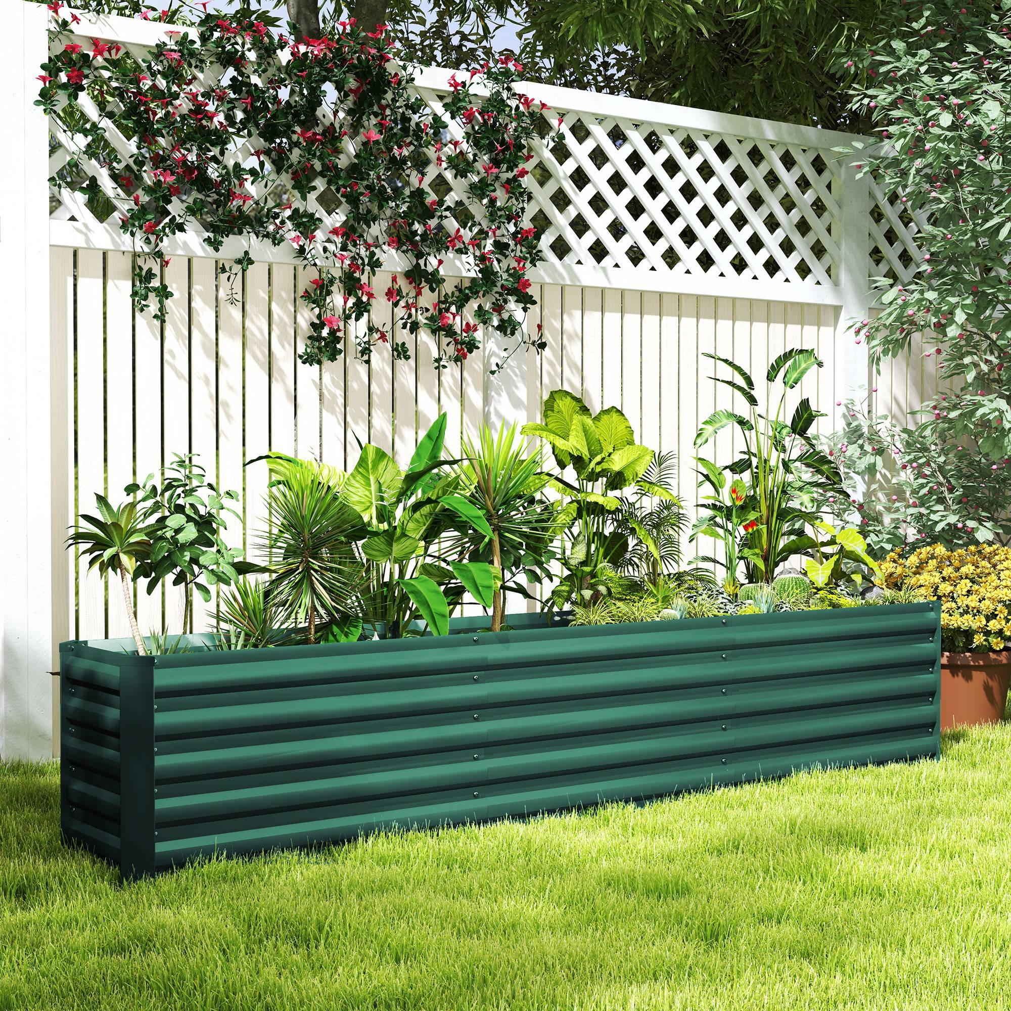 Sans Marque - Potager fond ouvert bords arrondis acier galvanisé 240x40x45 cm vert - Image 4