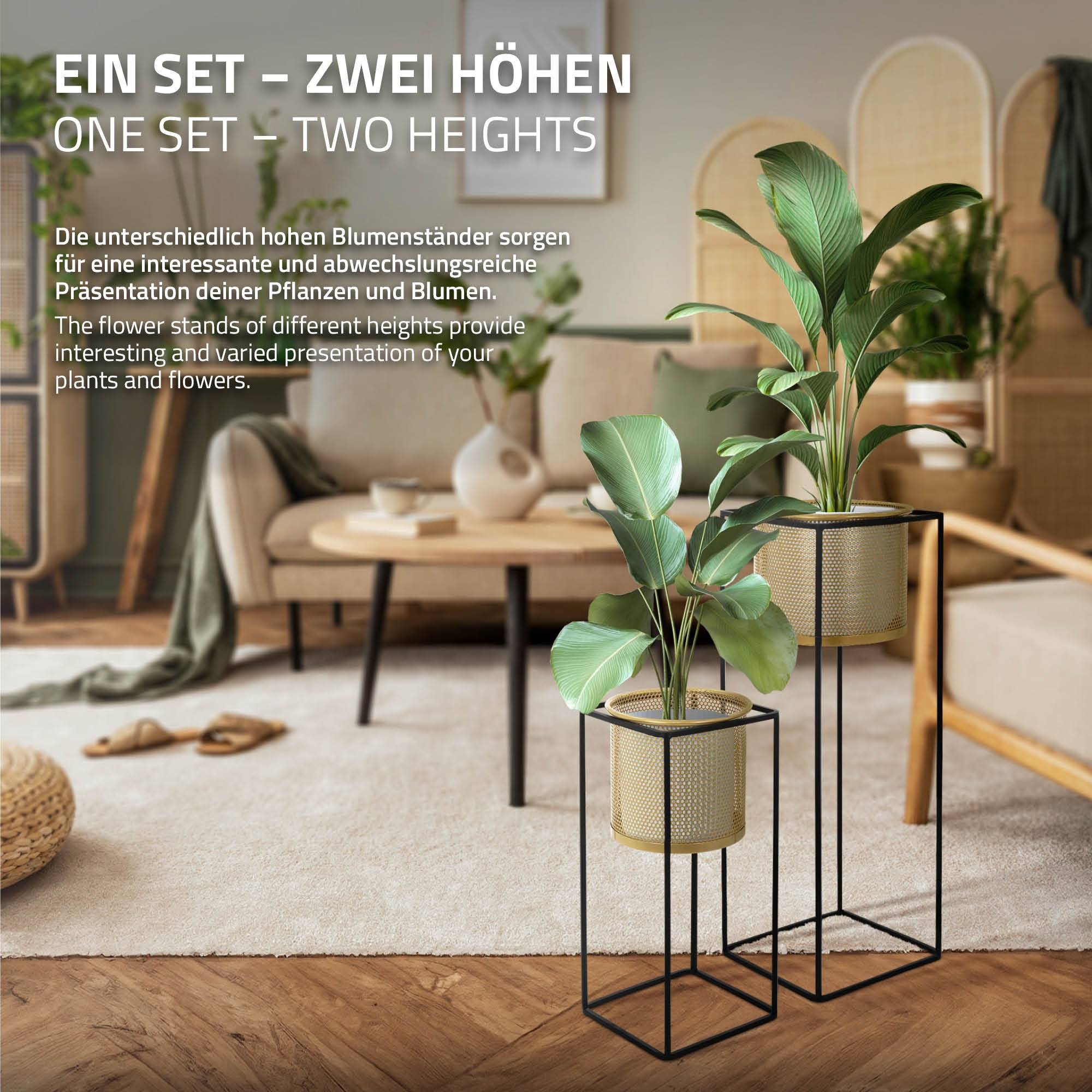 Ml-Design - 2x Support de plantes noir/or en acier 47 et 71 cm pots de fleurs décoratifs - Image 5