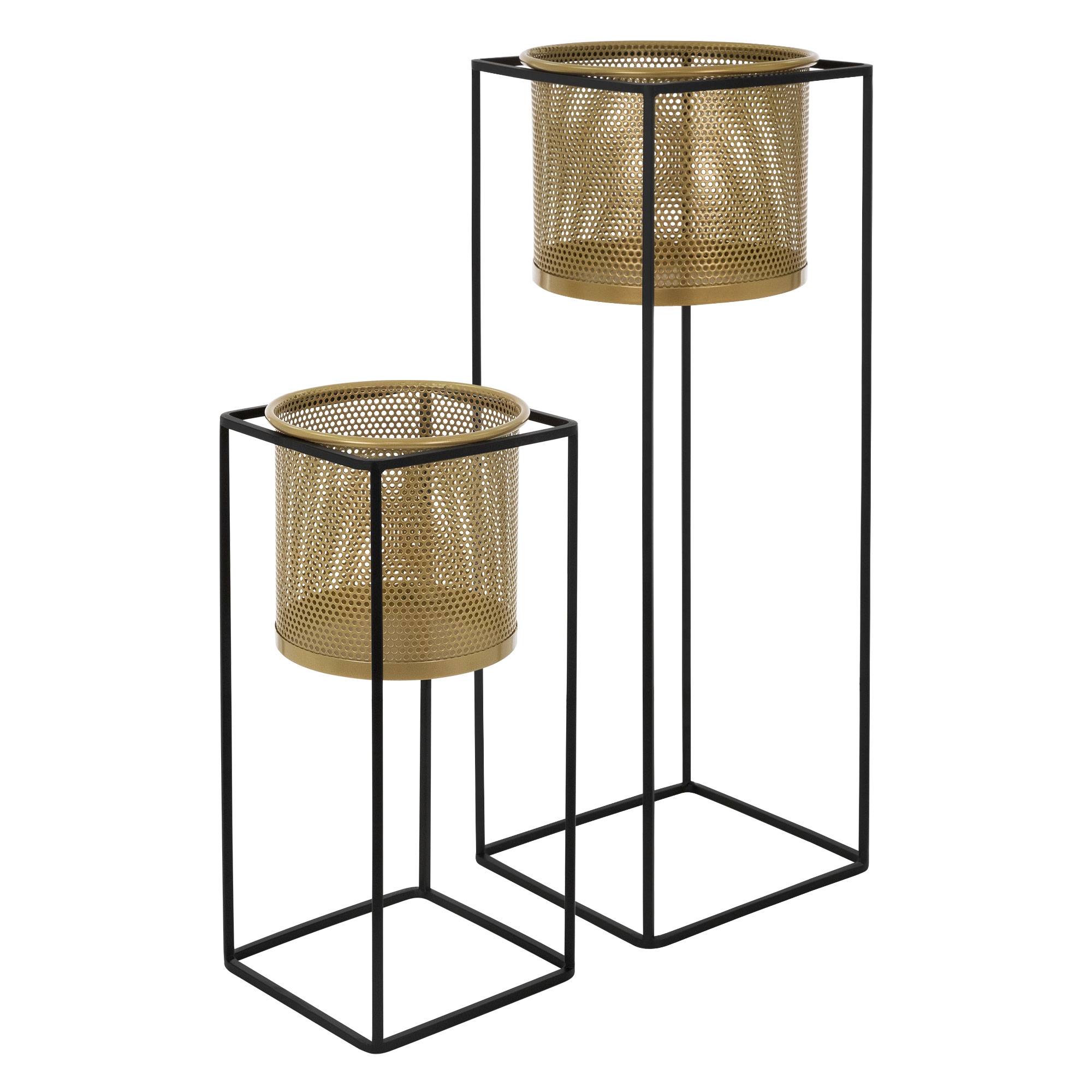 Ml-Design - 2x Support de plantes noir/or en acier 47 et 71 cm pots de fleurs décoratifs - Image 1