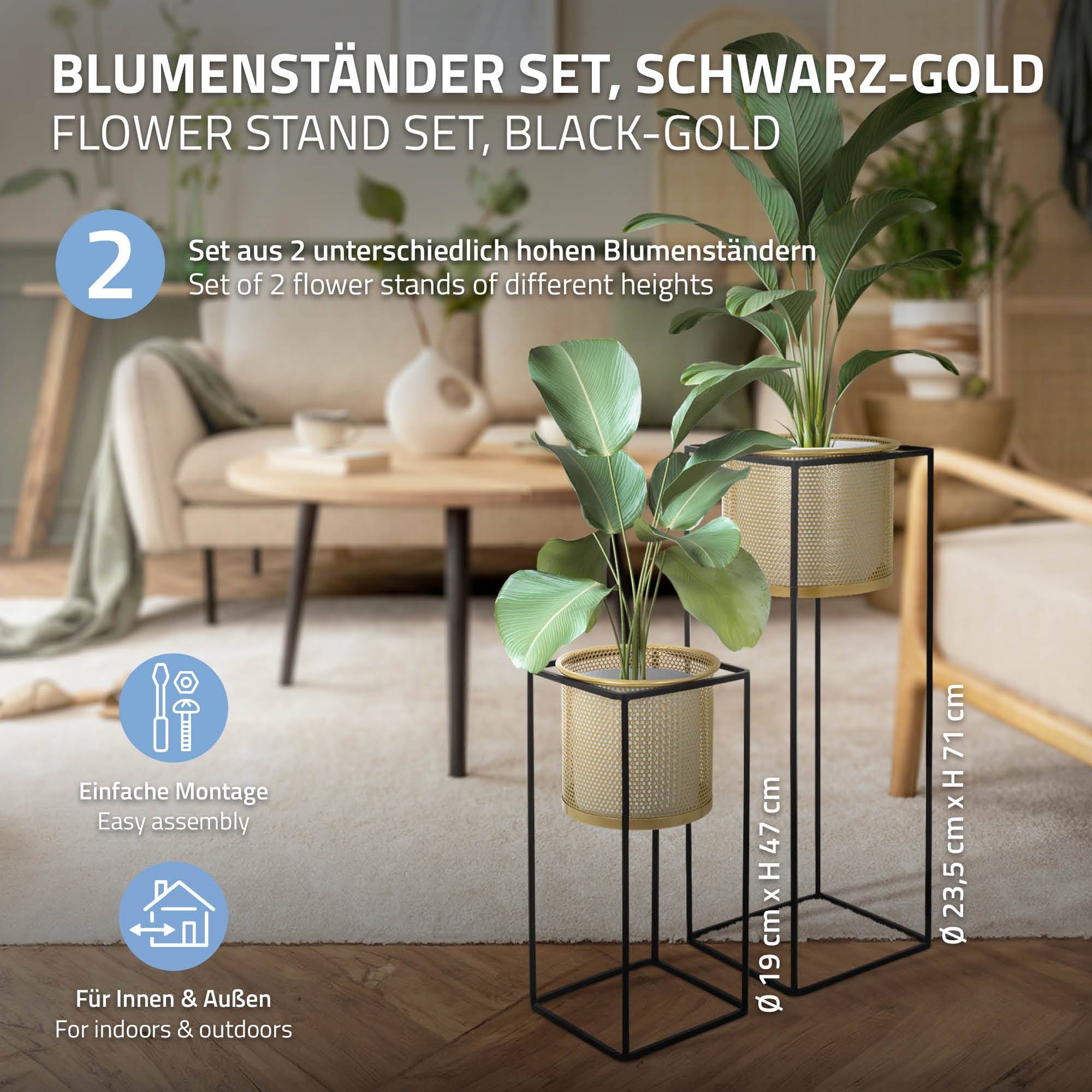 Ml-Design - 2x Support de plantes noir/or en acier 47 et 71 cm pots de fleurs décoratifs - Image 2