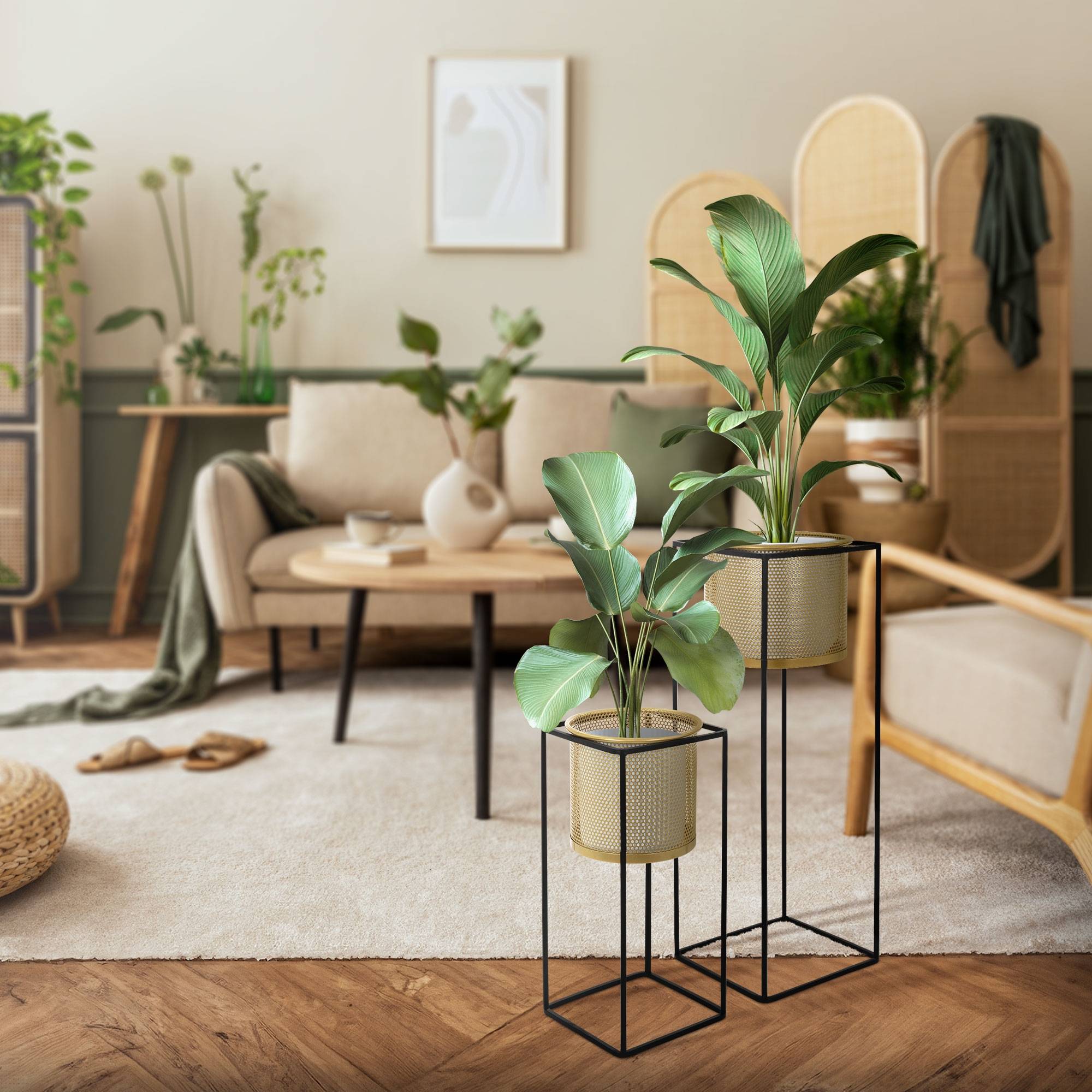 Ml-Design - 2x Support de plantes noir/or en acier 47 et 71 cm pots de fleurs décoratifs - Image 7