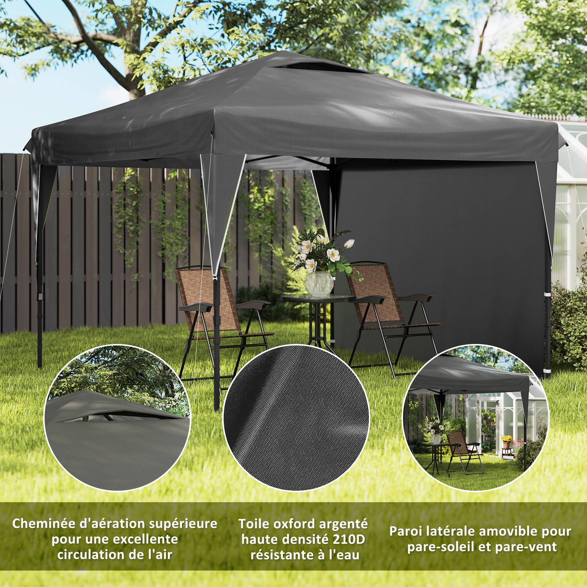 Barnum pliant de jardin tonnelle Oxford paroi latérale transport facile 300x300cm gris - ComfortXL Outdoor Living - Image 9