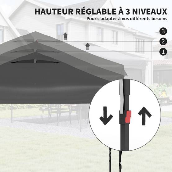 Barnum pliant de jardin tonnelle Oxford paroi latérale transport facile 300x300cm gris - ComfortXL Outdoor Living - Image 6