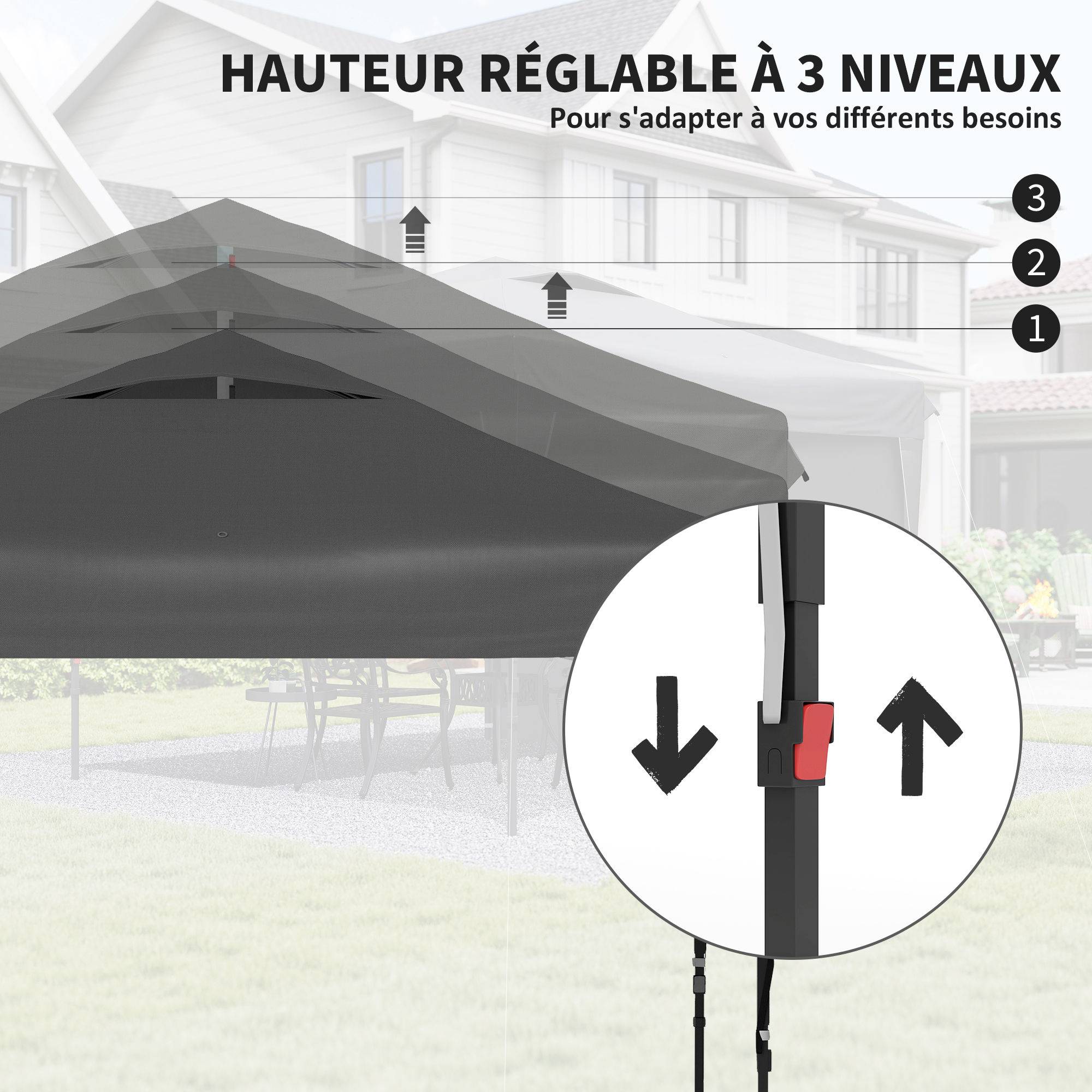 Barnum pliant de jardin tonnelle Oxford paroi latérale transport facile 300x300cm gris - ComfortXL Outdoor Living - Image 6