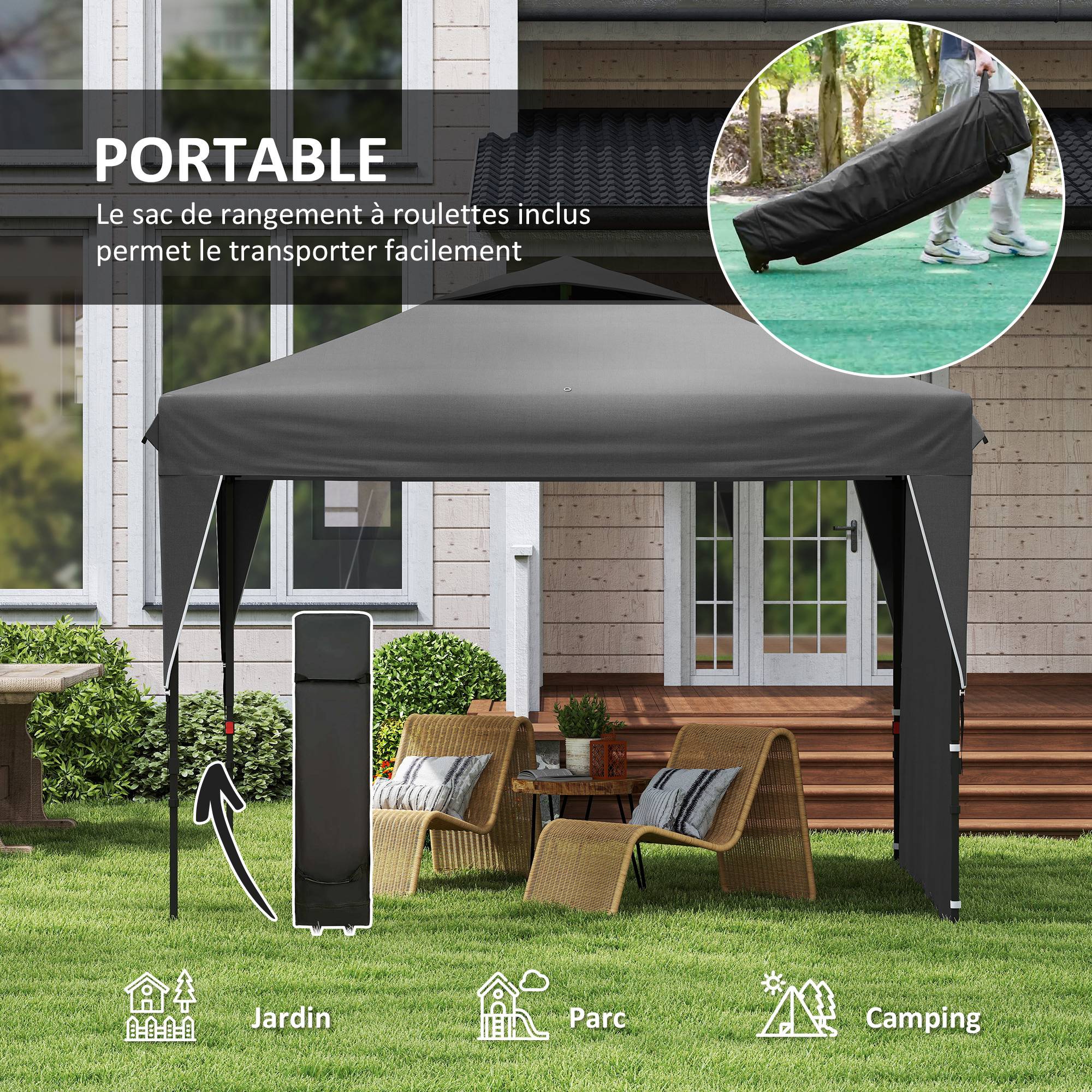 Barnum pliant de jardin tonnelle Oxford paroi latérale transport facile 300x300cm gris - ComfortXL Outdoor Living - Image 8