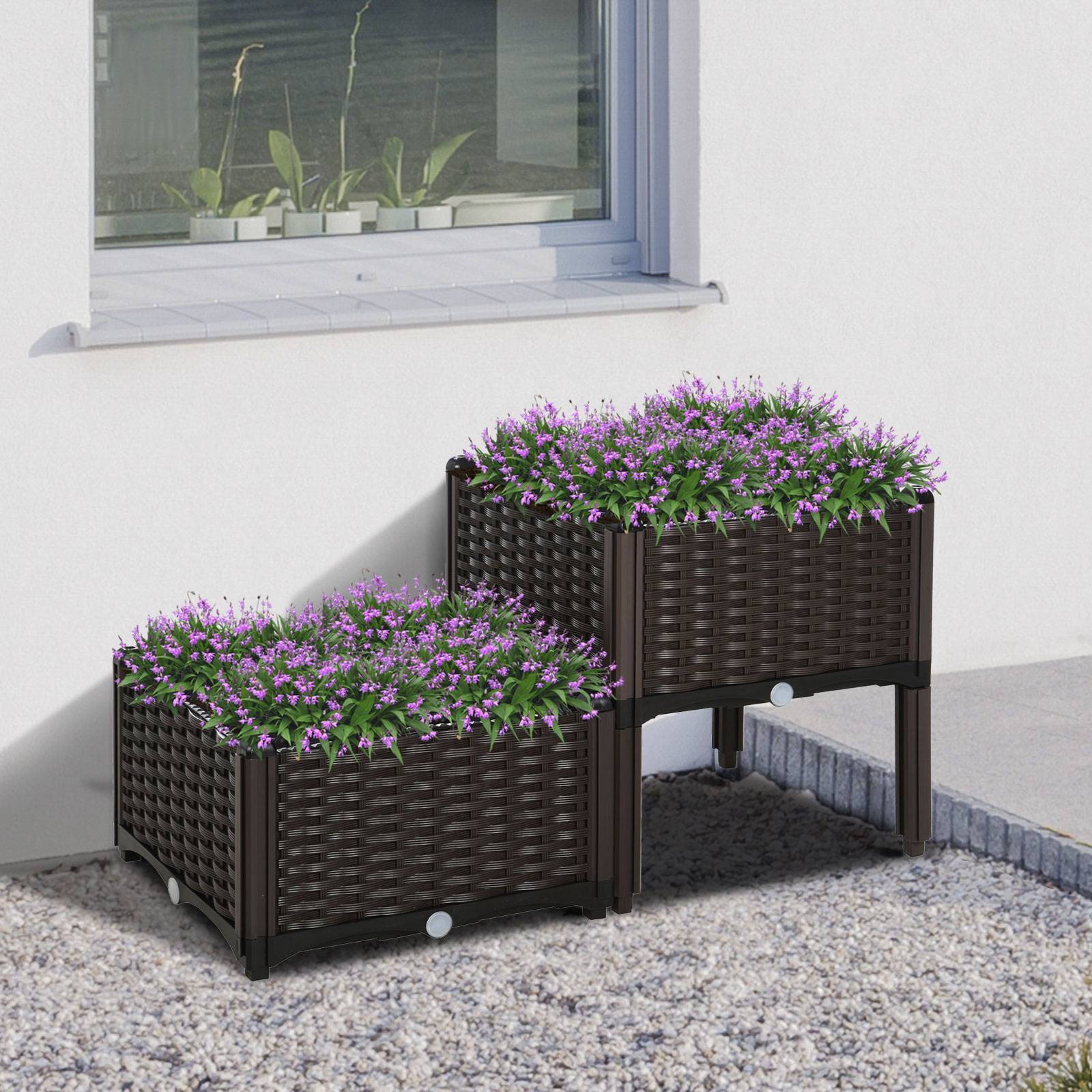 PANGIVO - Jardinière sur pieds plastique aspect rotin marron 40 x 40 x 44 cm - PANGIVO - Image 3
