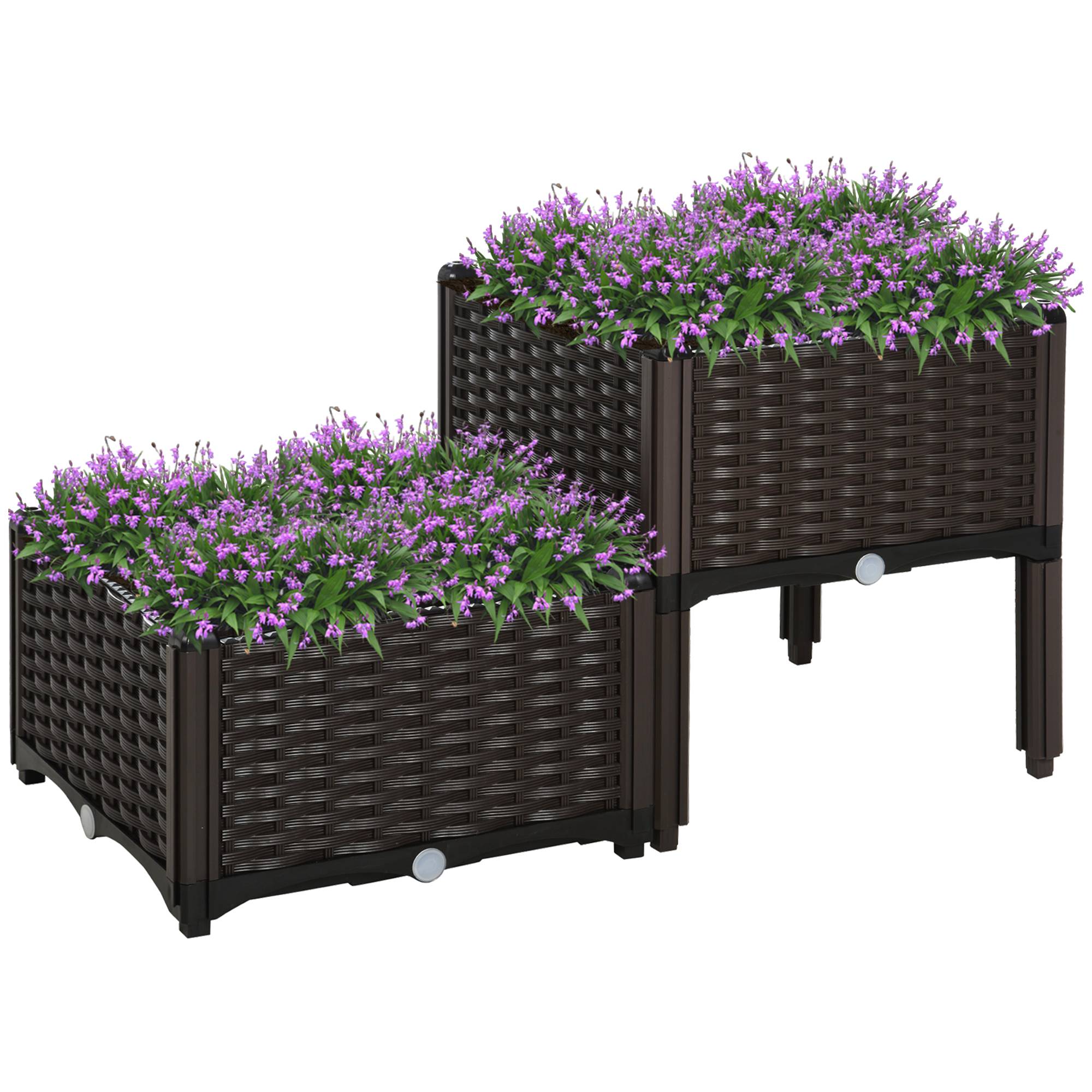 PANGIVO - Jardinière sur pieds plastique aspect rotin marron 40 x 40 x 44 cm - PANGIVO - Image 2
