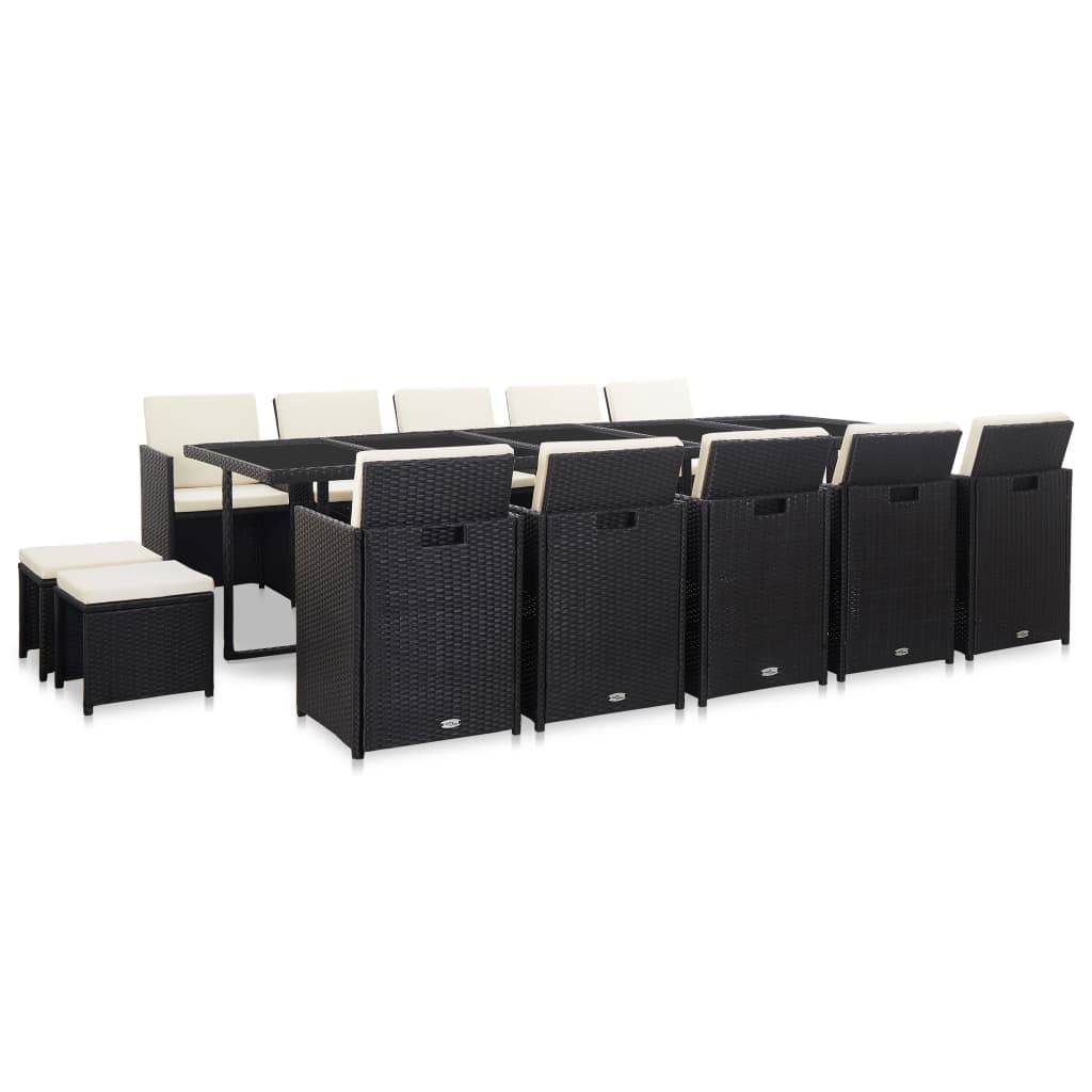 Helloshop26 - Salon de jardin meuble d'extérieur ensemble de mobilier 15 pièces avec coussins résine tressée noir - Image 2