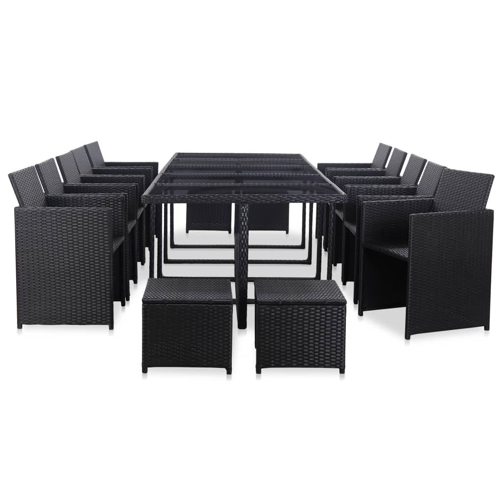 Helloshop26 - Salon de jardin meuble d'extérieur ensemble de mobilier 15 pièces avec coussins résine tressée noir - Image 3